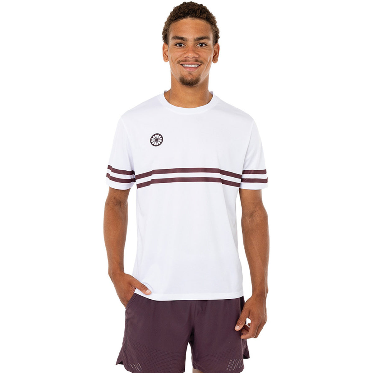 The Indian Maharadja Men Pique Striped White/Dark Berry model voorkant