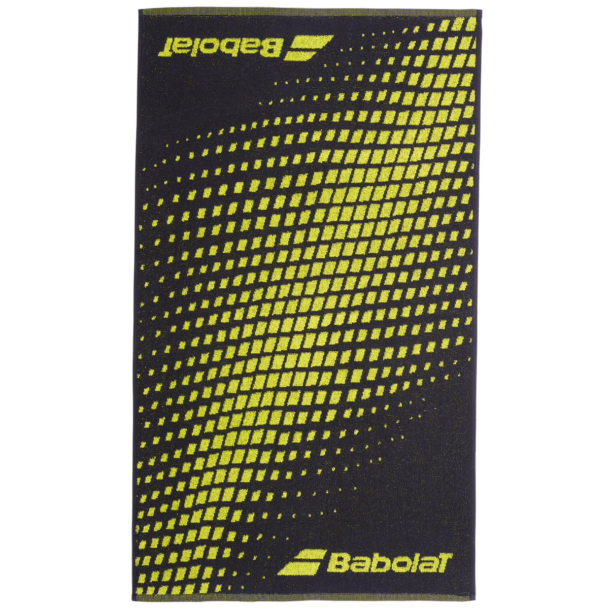 Babolat Medium Towel Aero/Grey - asciugamano sportivo grigio scuro con motivo a griglia giallo fluo e logo Babolat giallo