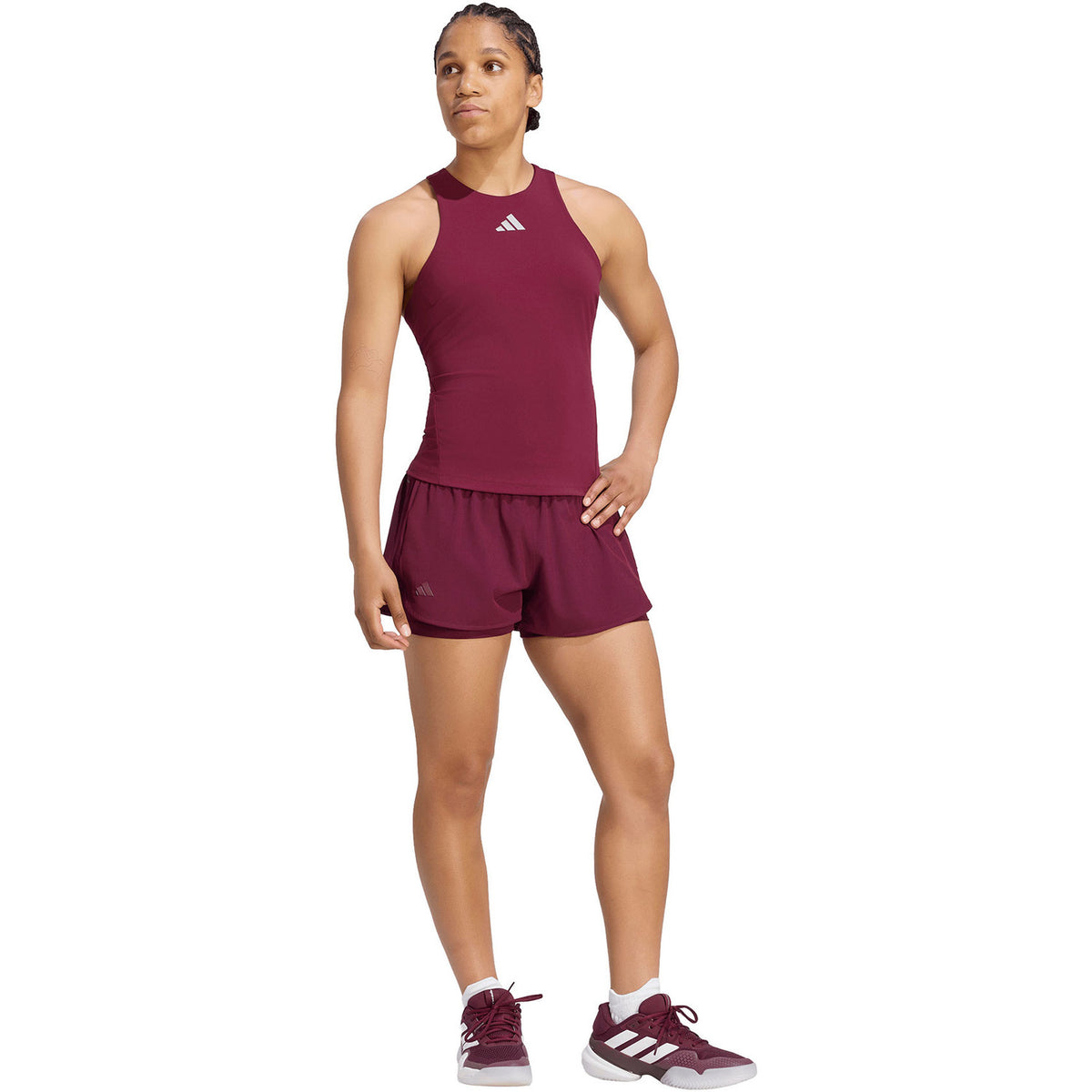 Adidas Silver Y-Tank Maroon, modello completo con pantaloncini abbinati