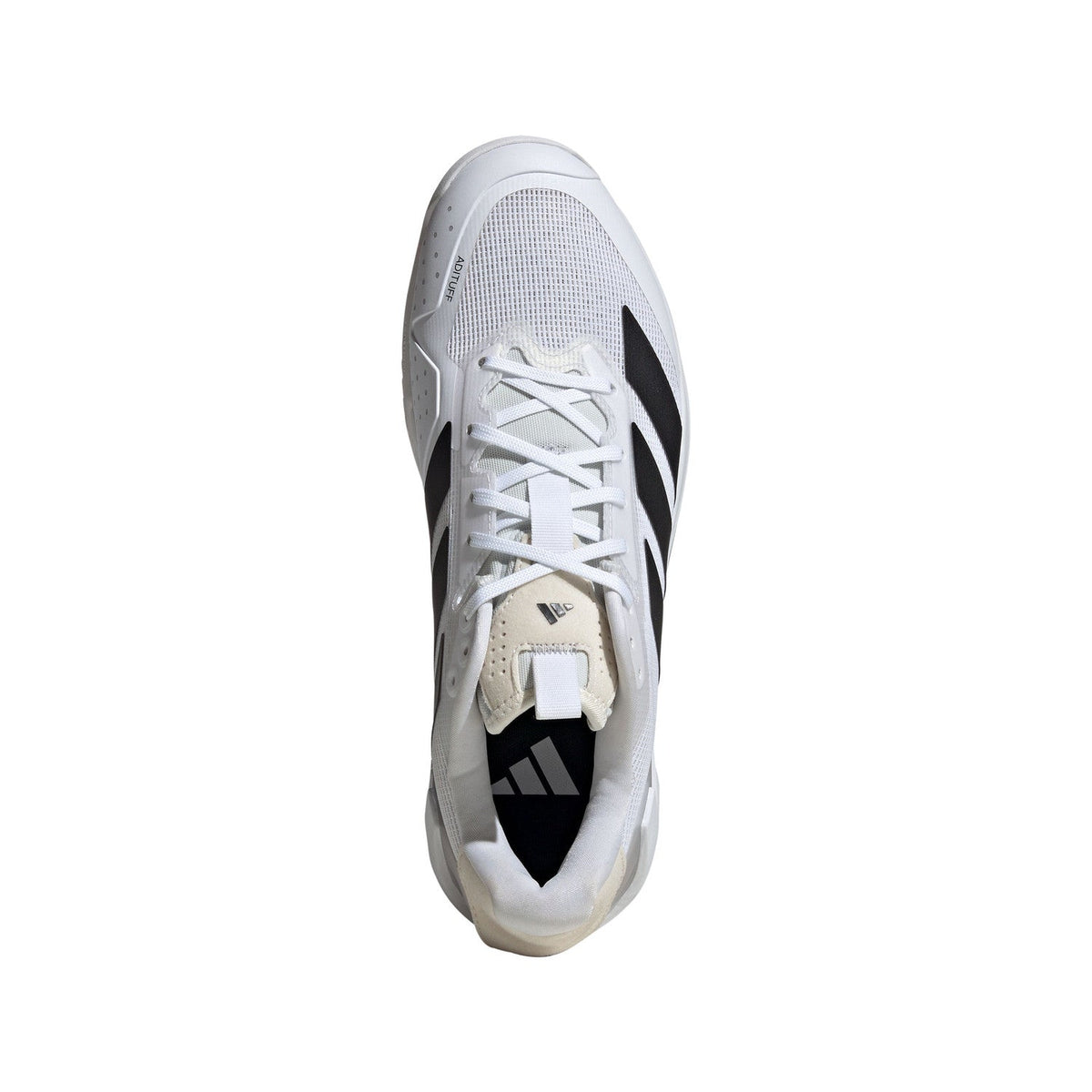 Semelle de l’Adidas Adizero Ubersonic 5 M blanche avec profil en chevrons
