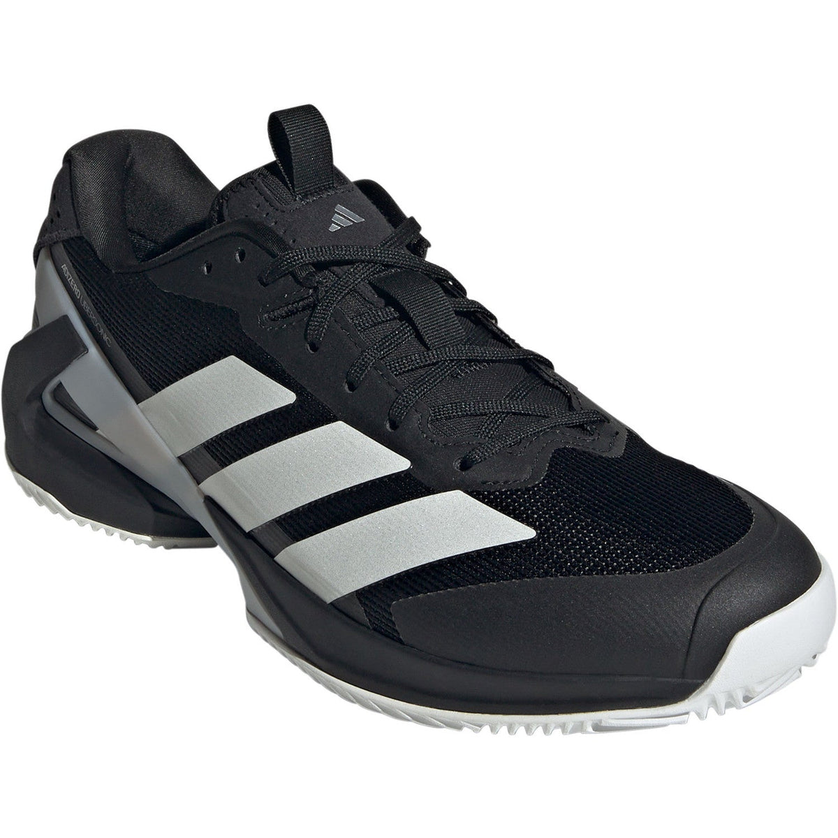 Insidan av den svarta Adidas Adizero Ubersonic 5 M med metallicgrå detaljer