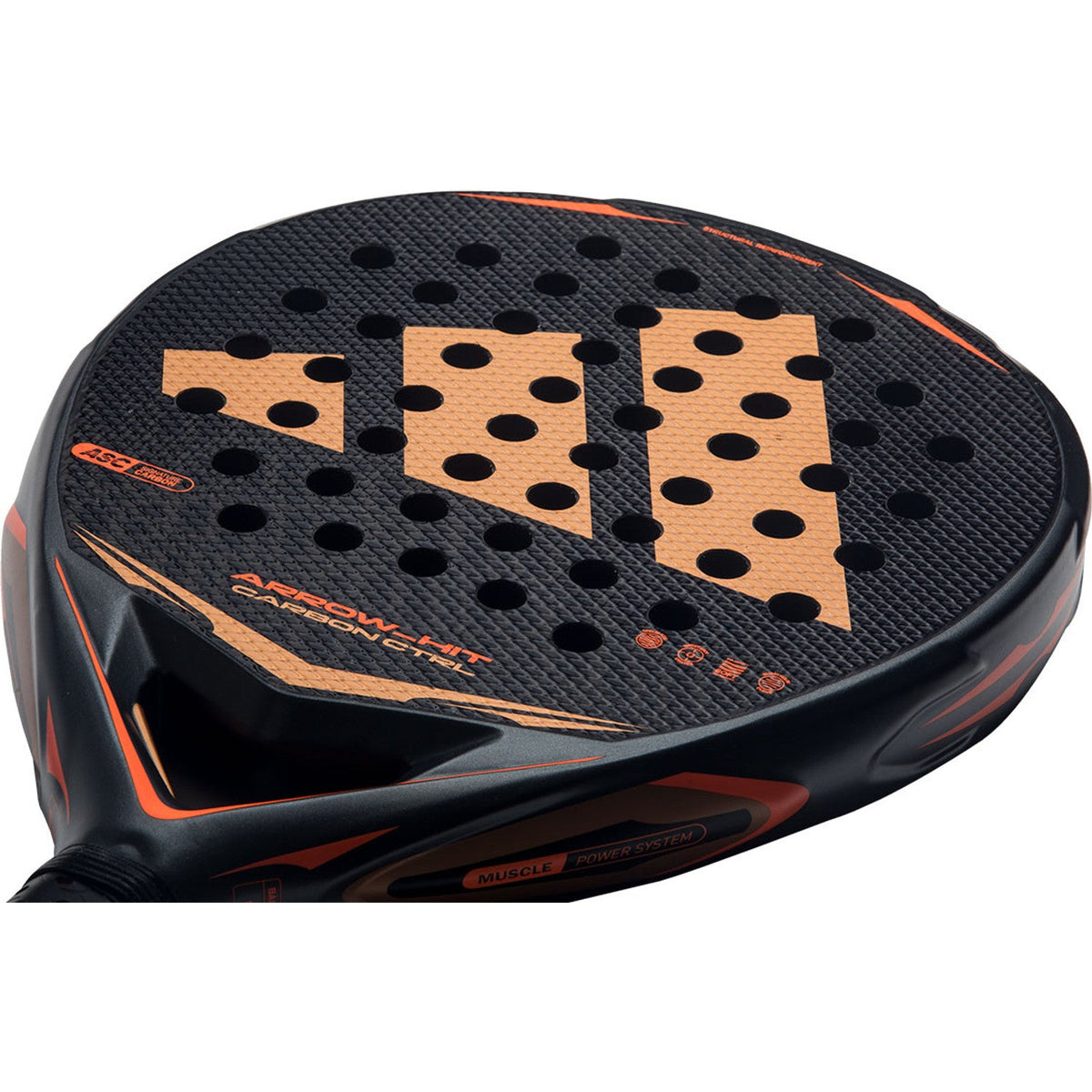 Adidas Arrow Hit Carbon CTRL 2026 padelracket schuin liggend met koperen adidas-logo