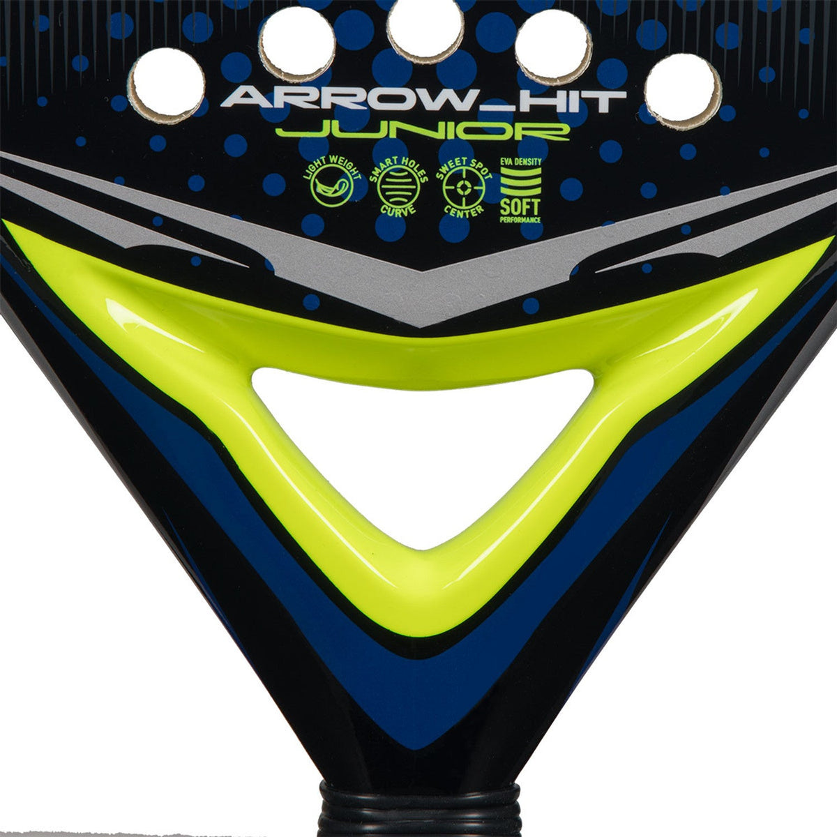 Detail van het limegroene hart van de Arrow Hit Jr 2026 met Arrow Hit Junior-opdruk