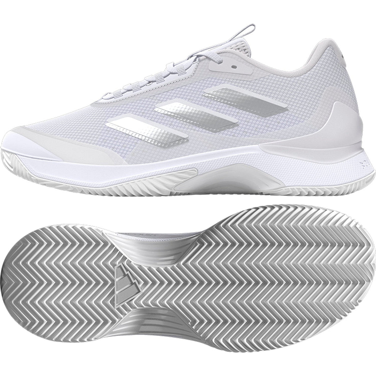 Adidas Avacourt 2 CL W in Cloud White, Seitenansicht und Außensohle mit Fischgrätenprofil