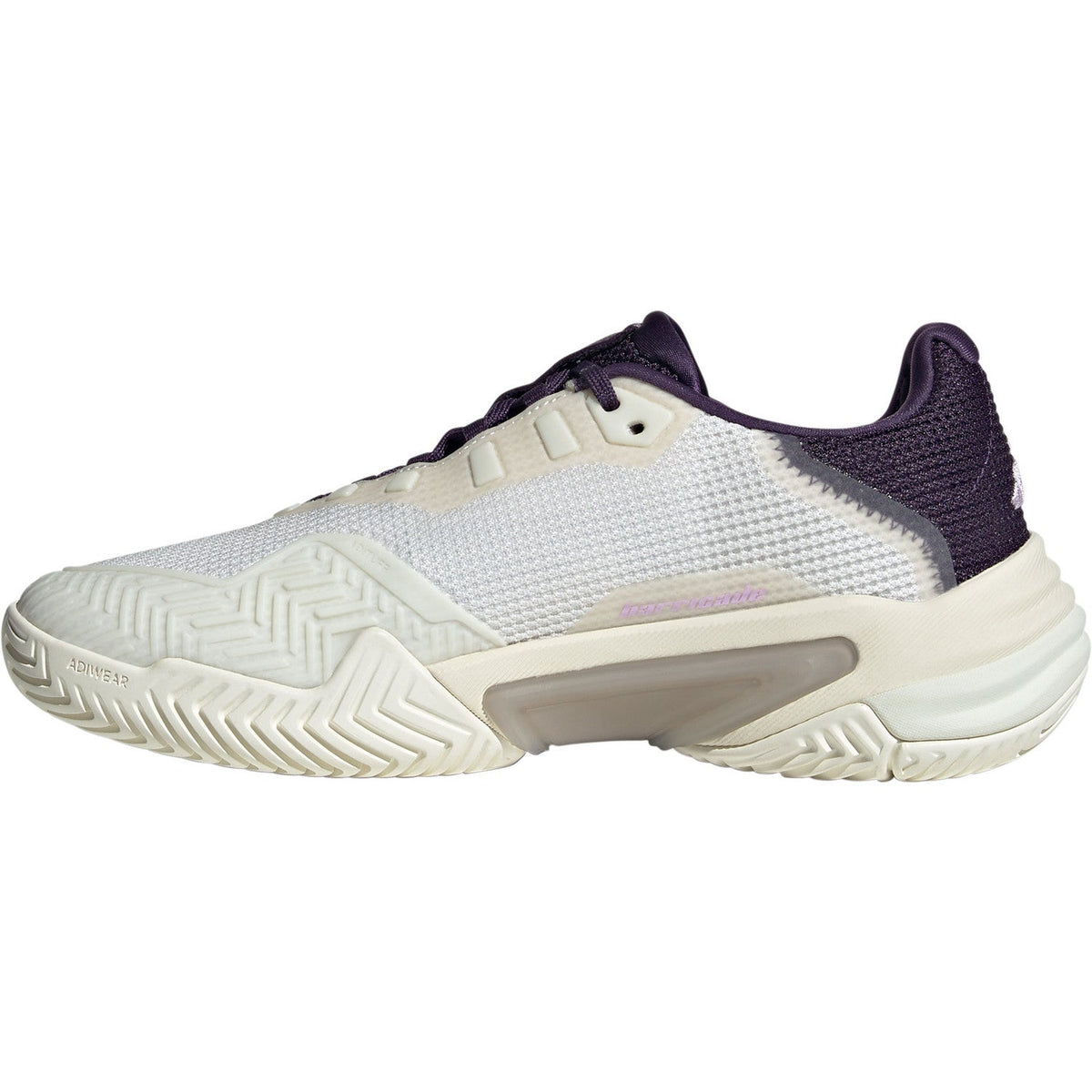 Indersiden af Adidas Barricade 13 W NM med Adiwear-tryk og Barricade-logo i lilla