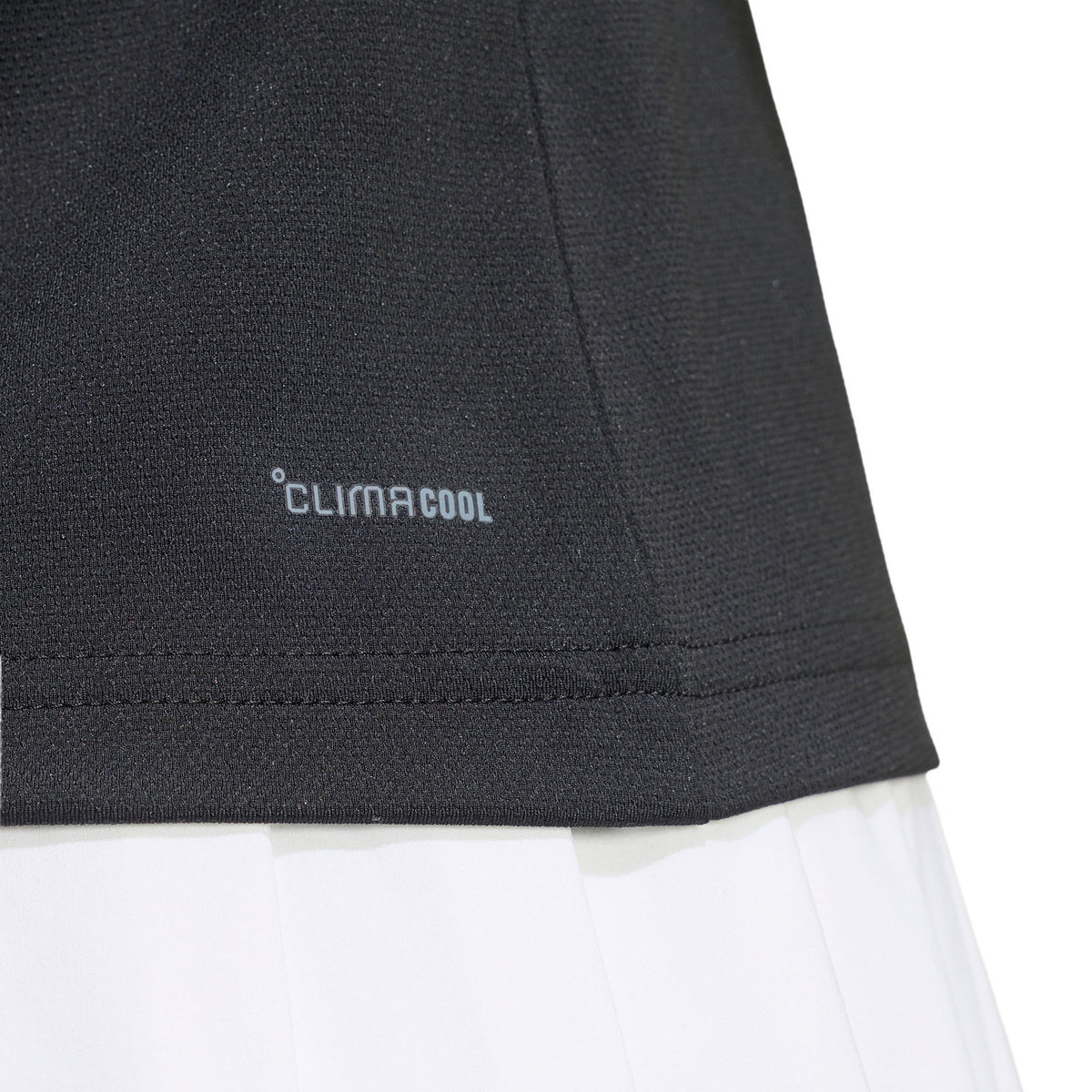 Detail van de zoom met Climacool-opdruk van de zwarte Classics polo