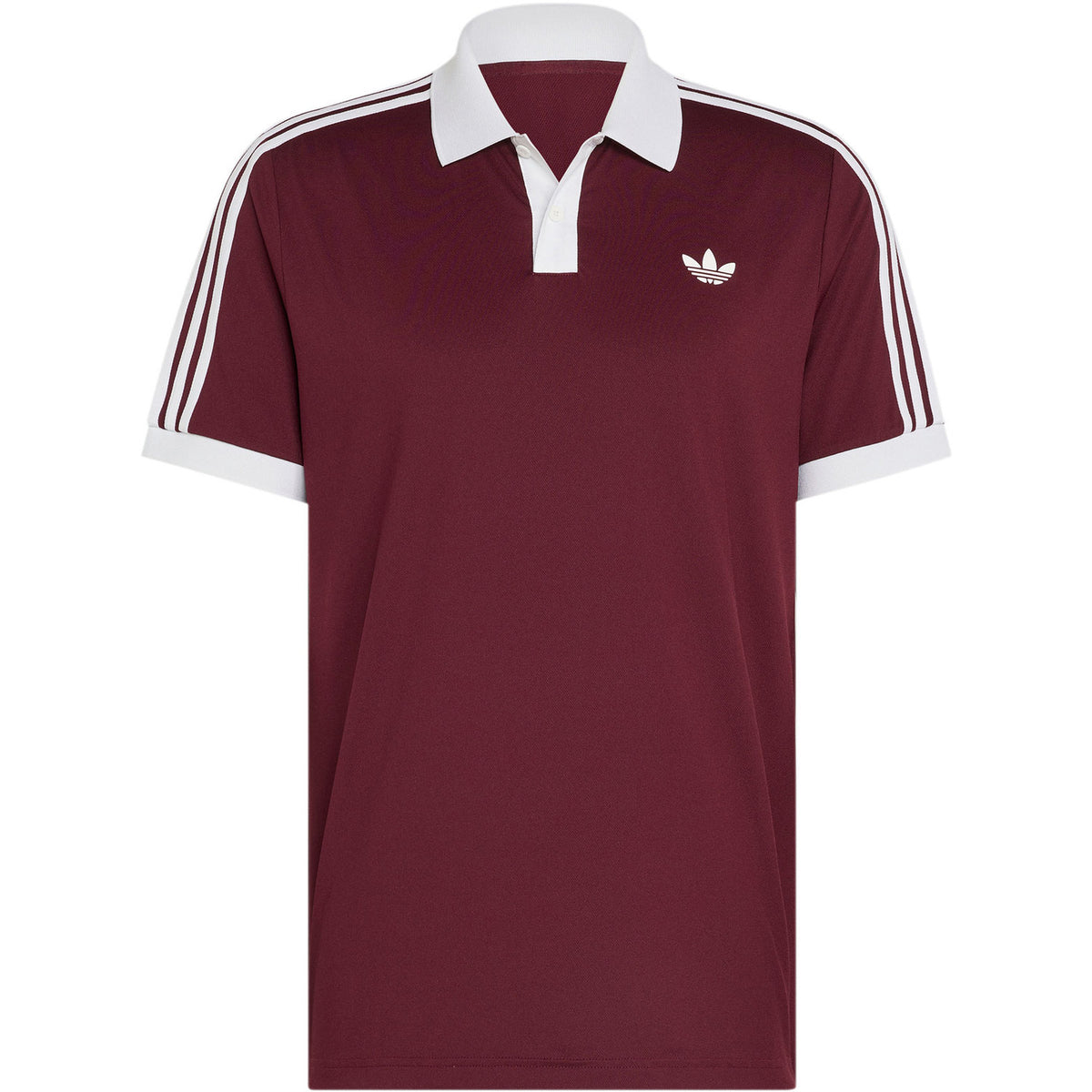 Adidas Classics polo in bordeaux met witte kraag, plat vooraanzicht