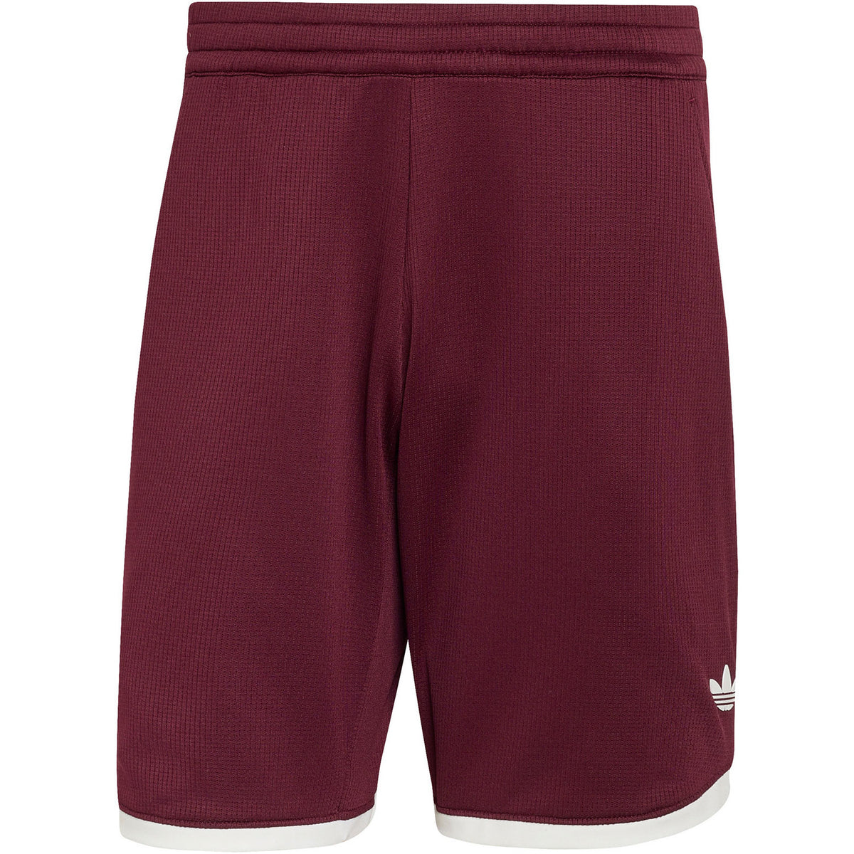 Bordeauxrode Adidas Classics short plat gefotografeerd met witte zoombies