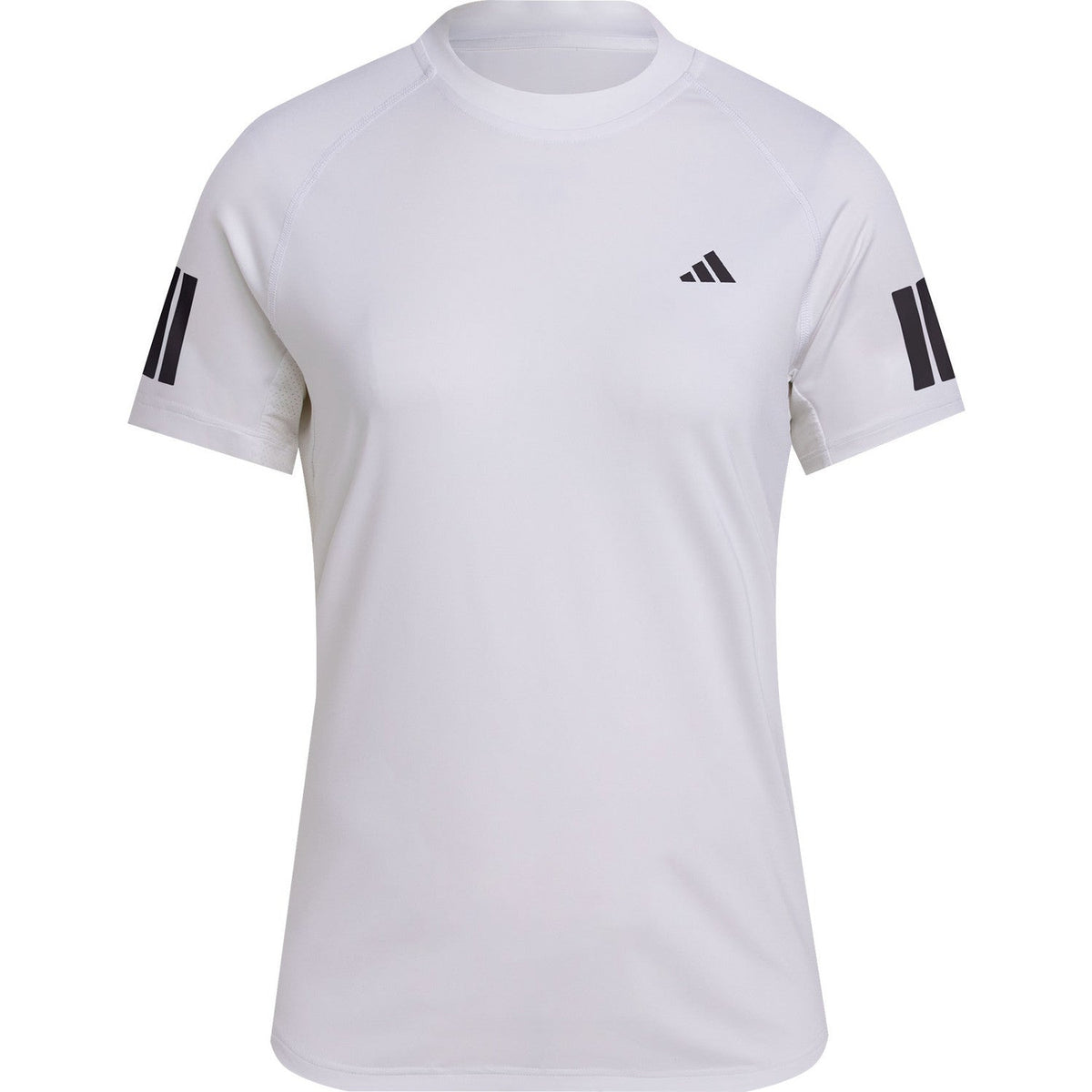 Vooraanzicht van het witte Adidas Club T-shirt met zwarte strepen op beide mouwen
