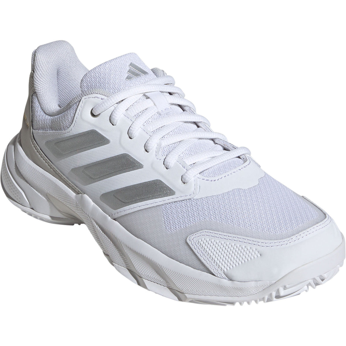 Interior de las zapatillas blancas Adidas Courtjam Control 3 W CL con rayas plateadas