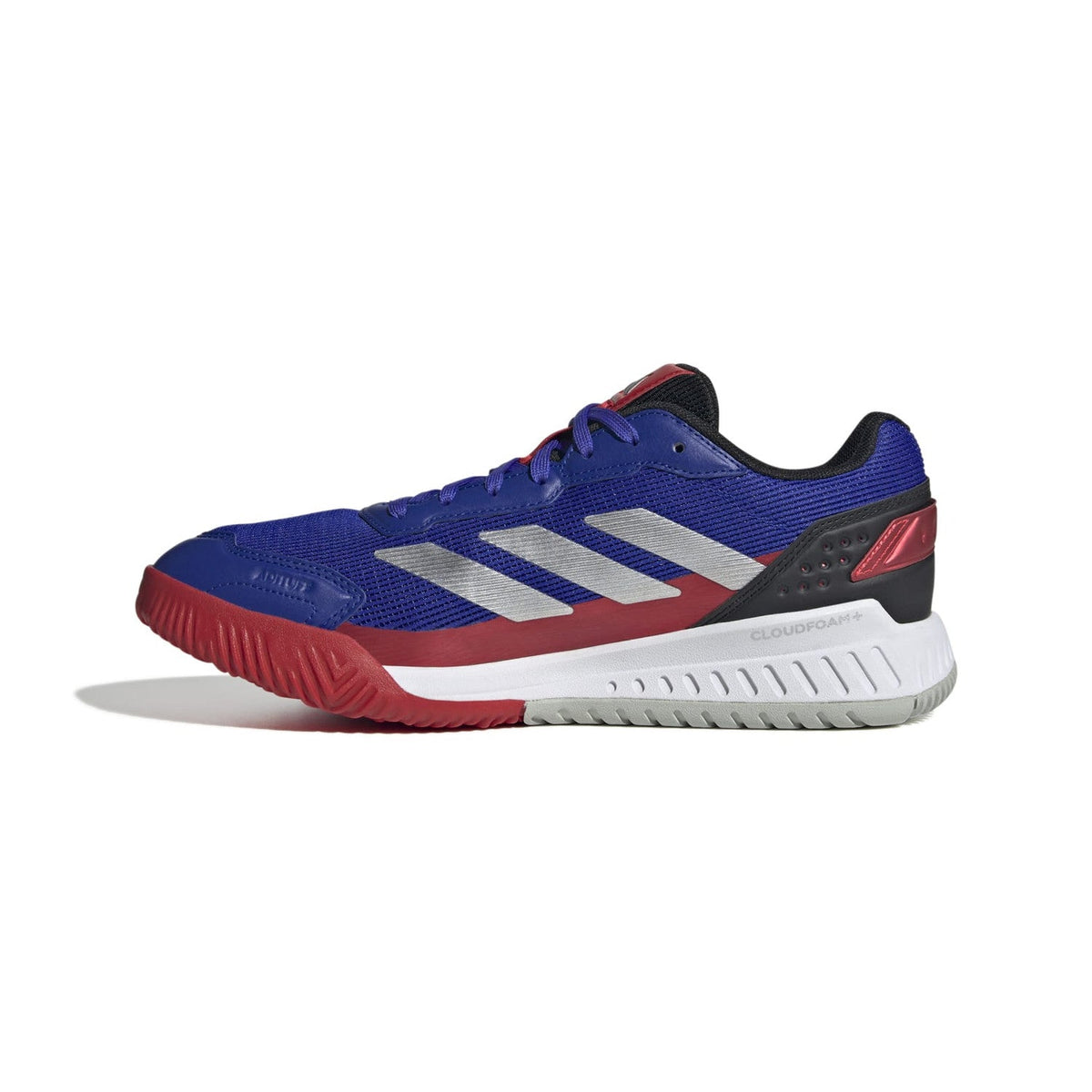Binnenzijde van de blauwe Adidas Courtquick met rode zoolrand