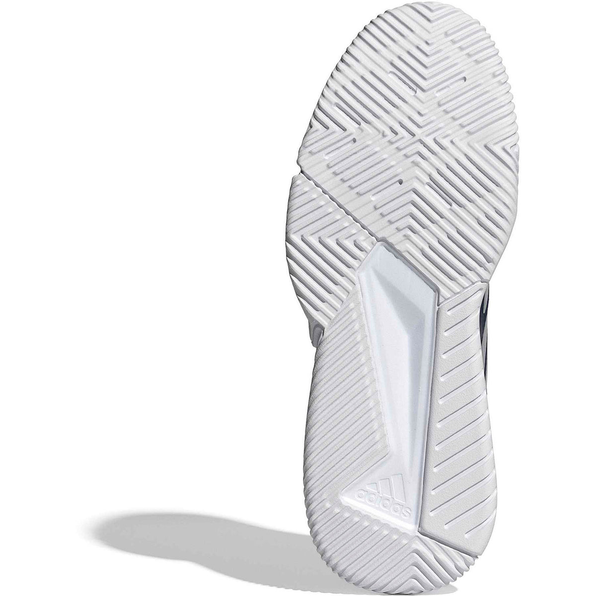 Witte zool van de Adidas Courtquick met visgraatachtig profiel voor kunstgras