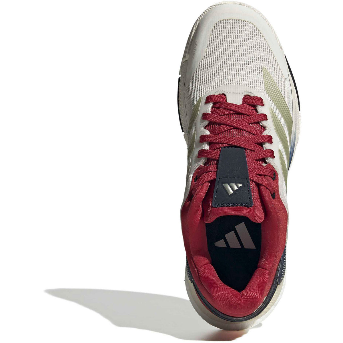 Bovenaanzicht van de cremekleurige Adidas Crazyquick Boost W met rode veters