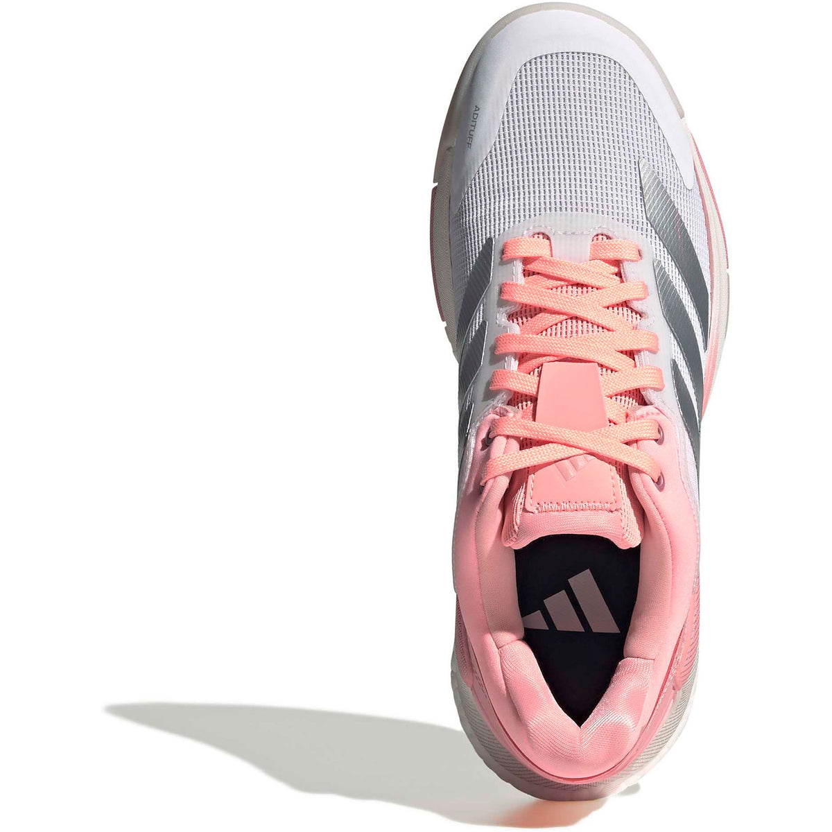 Bovenaanzicht van de zalmroze Adidas Crazyquick Boost W met zwarte tong