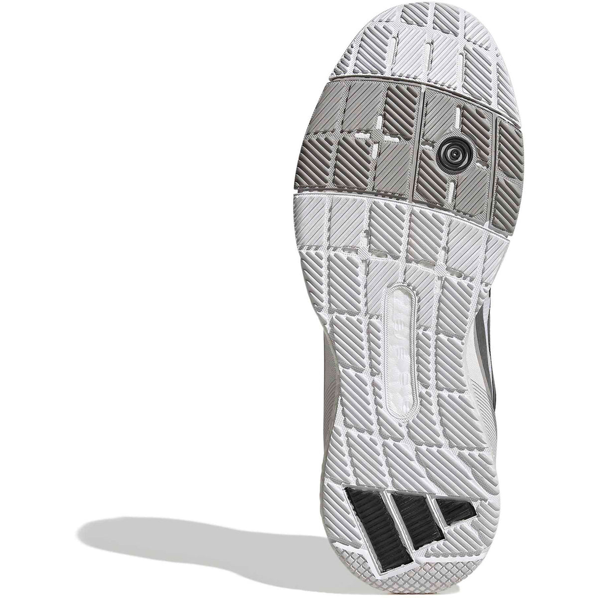 Witte zool van de Adidas Crazyquick Boost met grijze vlakken en draaipunt