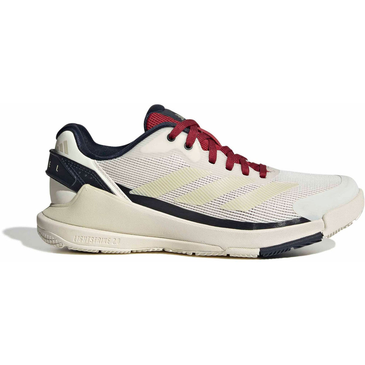 Adidas Crazyquick LS W in creme met donkerblauw en rode veters, zijaanzicht