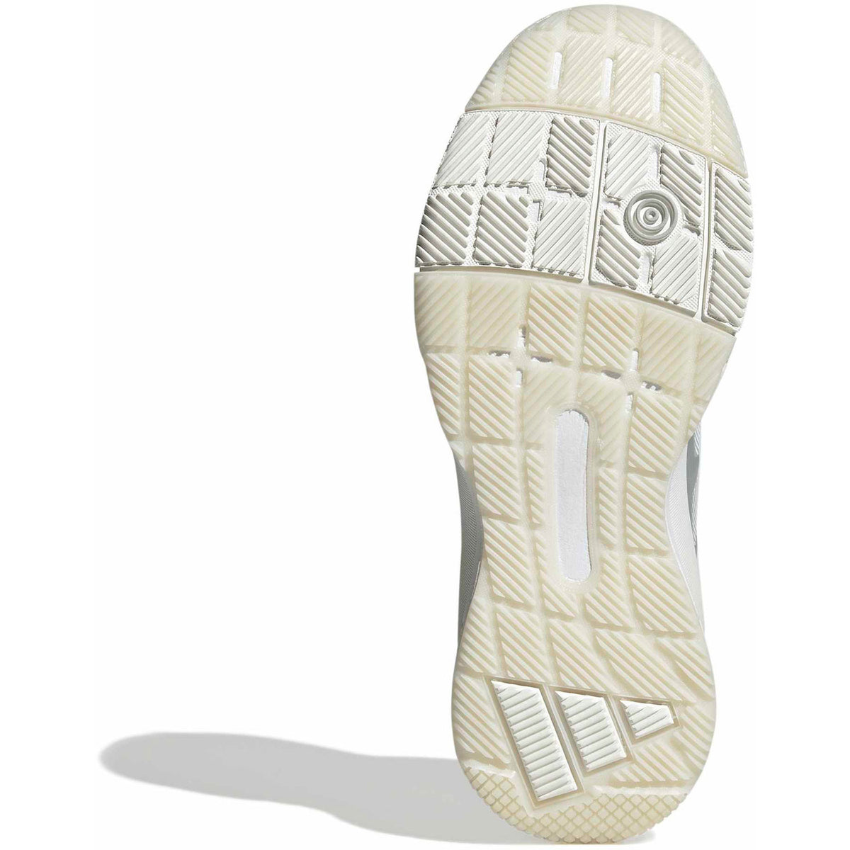 Cremekleurige zool van de Adidas Crazyquick LS W met rond draaipunt