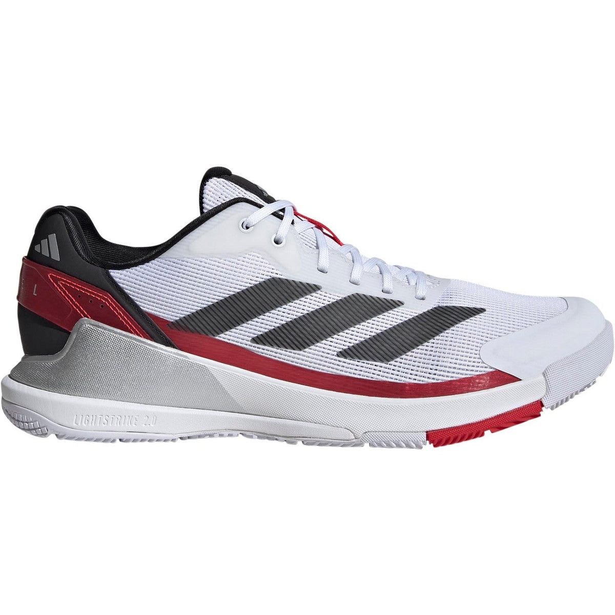 Adidas Crazyquick LS padelschoen in wit met rood en zwarte strepen, zijaanzicht buitenkant