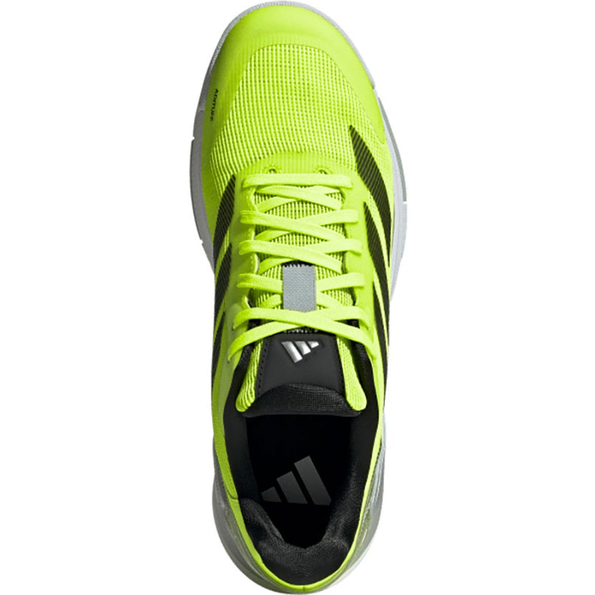 Adidas Crazyquick LS Lime/Black - bovenaanzicht, neongeel bovenwerk met zwarte 3-Stripes, zilveren hielpartij en witte tussenzool