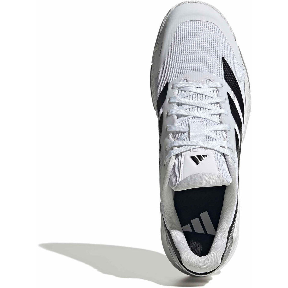 Adidas Crazyquick LS White/Black - bovenaanzicht, wit bovenwerk met zwarte 3-Stripes, zilveren middenpaneel en grijze tussenzool