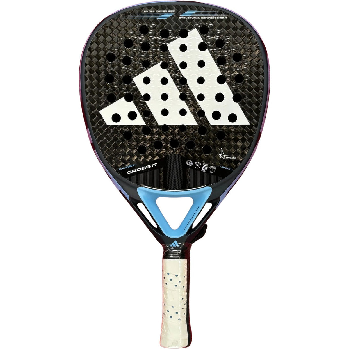 Adidas Cross It Carbon 3.4 padelracket in zwart met lichtblauw, vooraanzicht