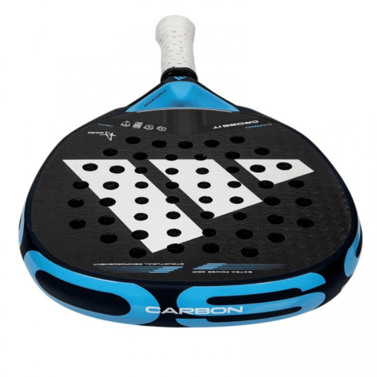 Bovenaanzicht van de Adidas Cross It Carbon 3.4 met blauwe Carbon-opdruk