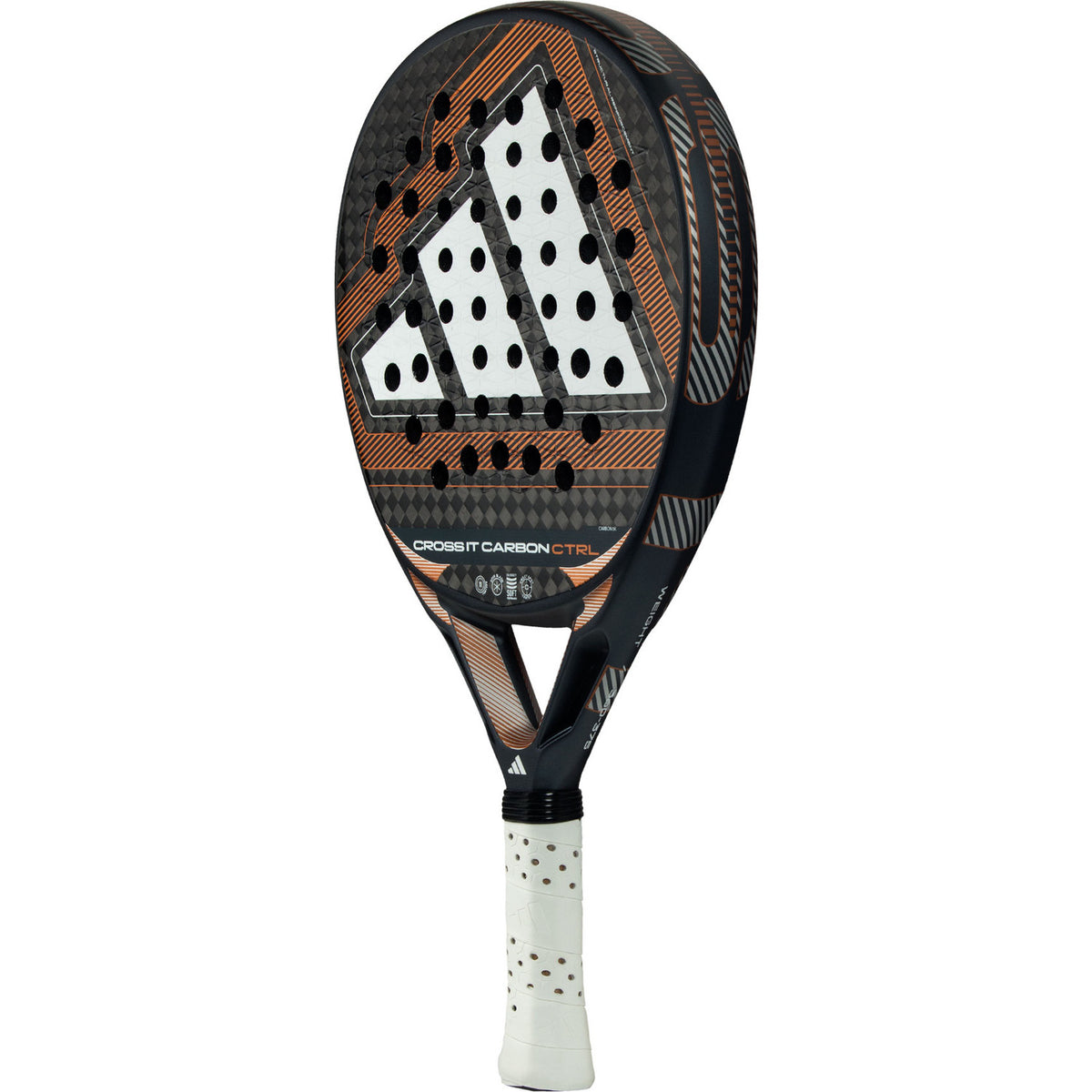Adidas Cross It Carbon Ctrl 3.5 padelracket licht gekanteld met koperkleurig carbonpatroon