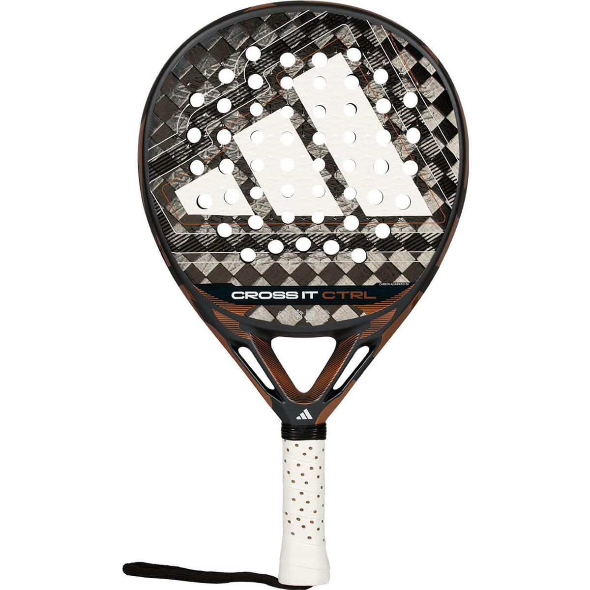 Adidas Cross It Ctrl 3.5 padelracket met grijs ruitpatroon en koperen randen, vooraanzicht