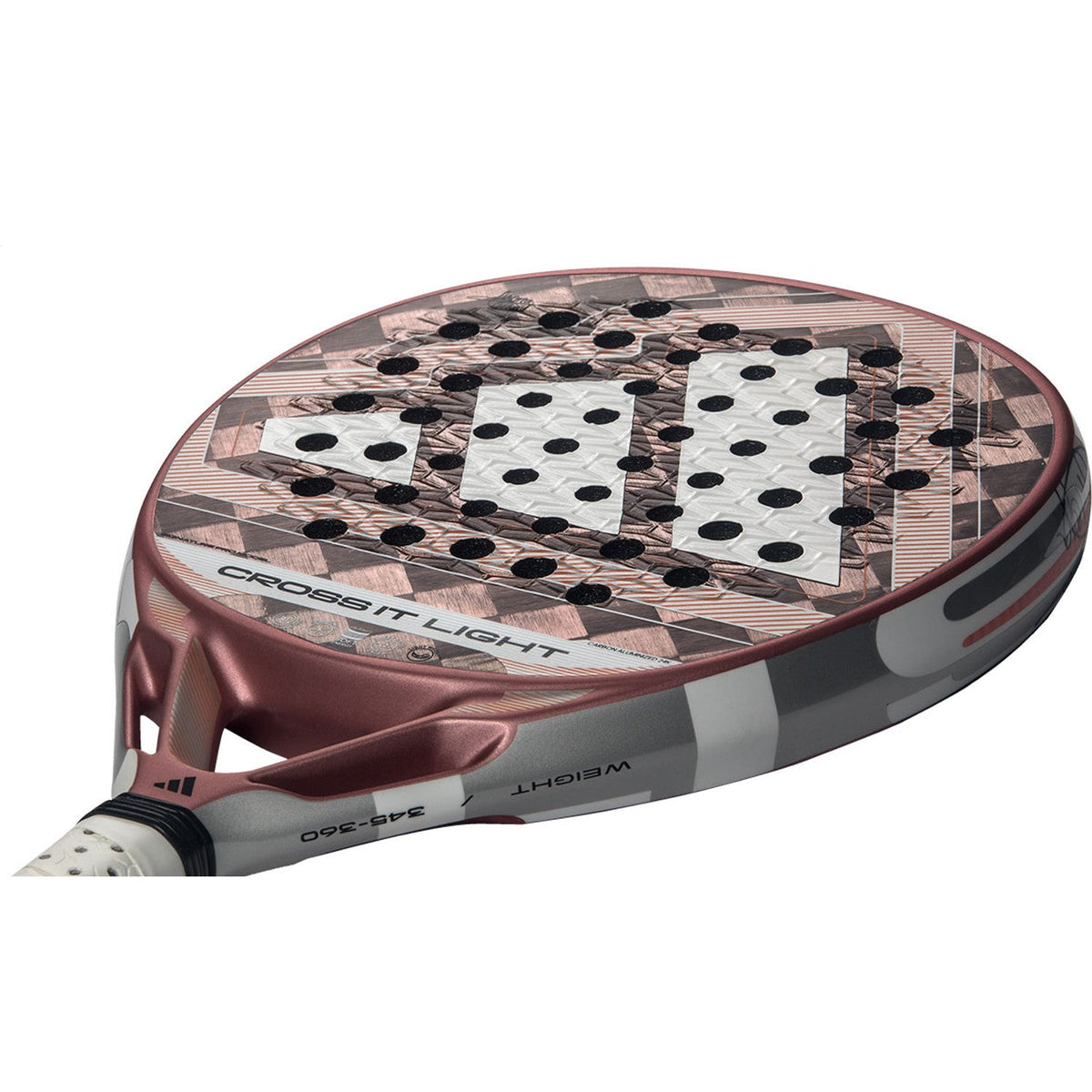 Schräge Draufsicht auf den Adidas Cross It Light 3.5 mit roségoldfarbener Schlagfläche