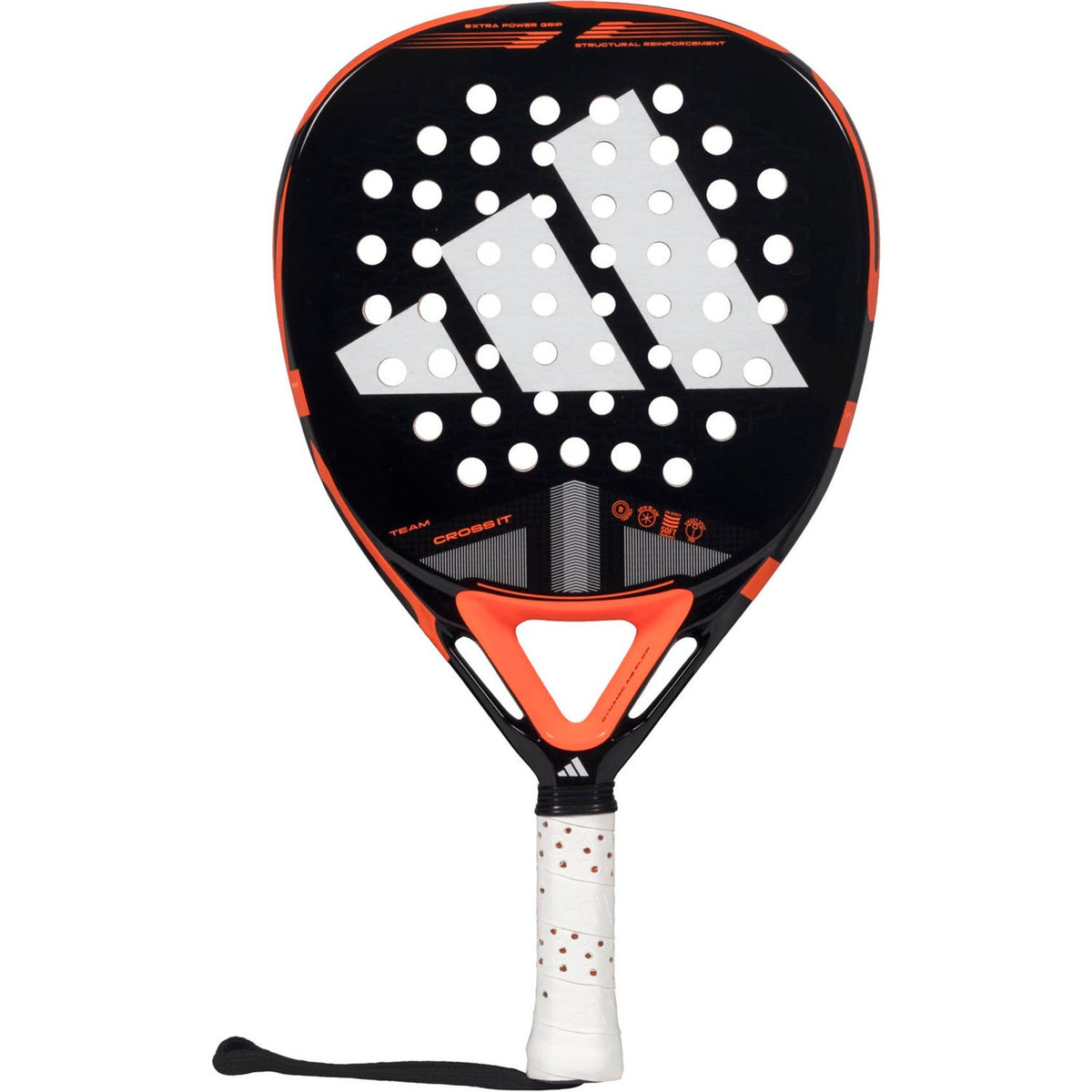 Adidas Cross It Team 3.4 padelracket in zwart met oranje accenten en wit logo, vooraanzicht