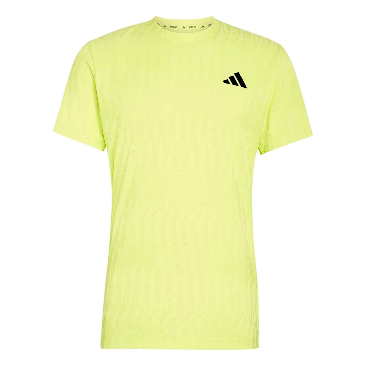 Adidas Freelift T-shirt in limegroen met logo, plat vooraanzicht