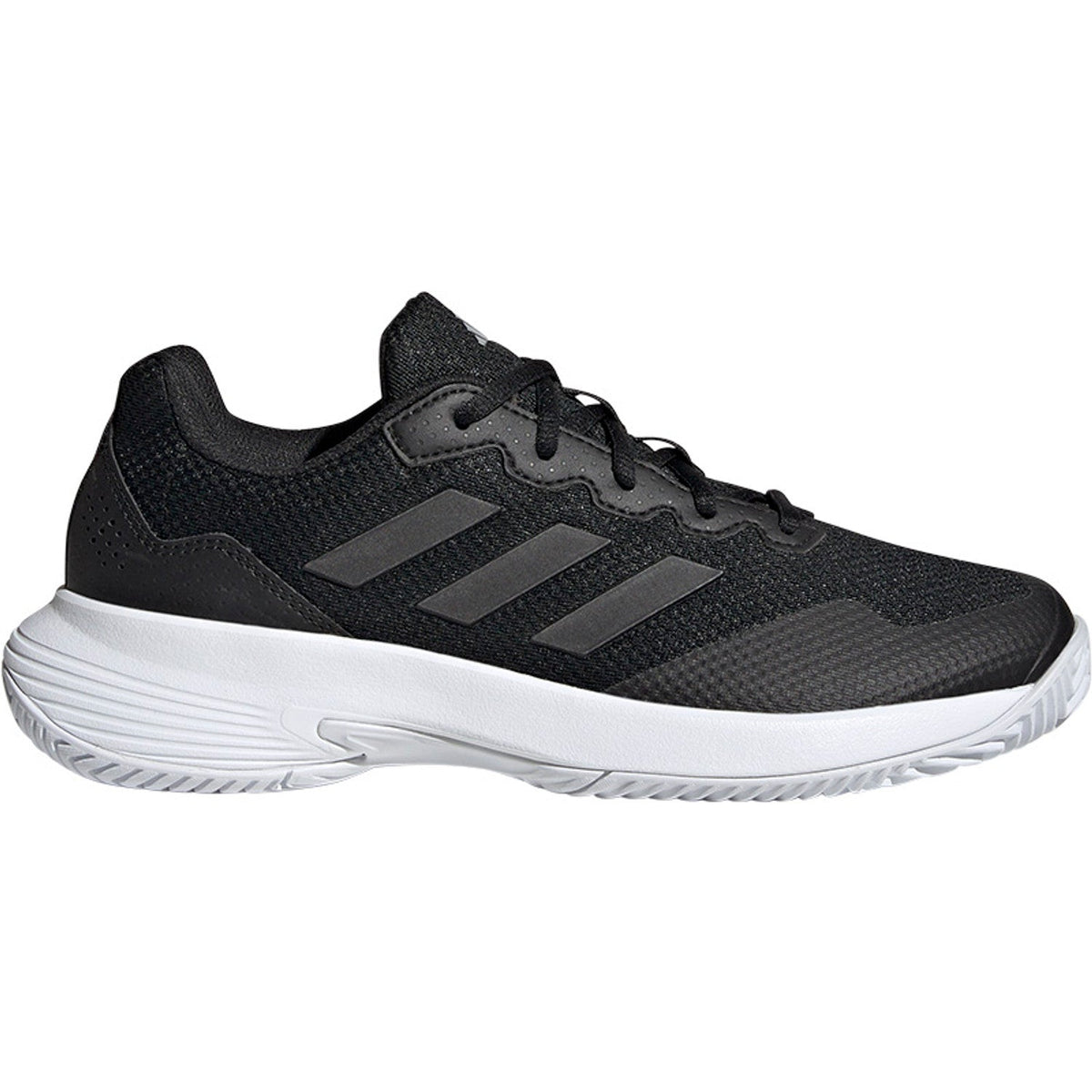 Adidas Gamecourt 2 W en noir avec semelle intermédiaire blanche, vue de profil