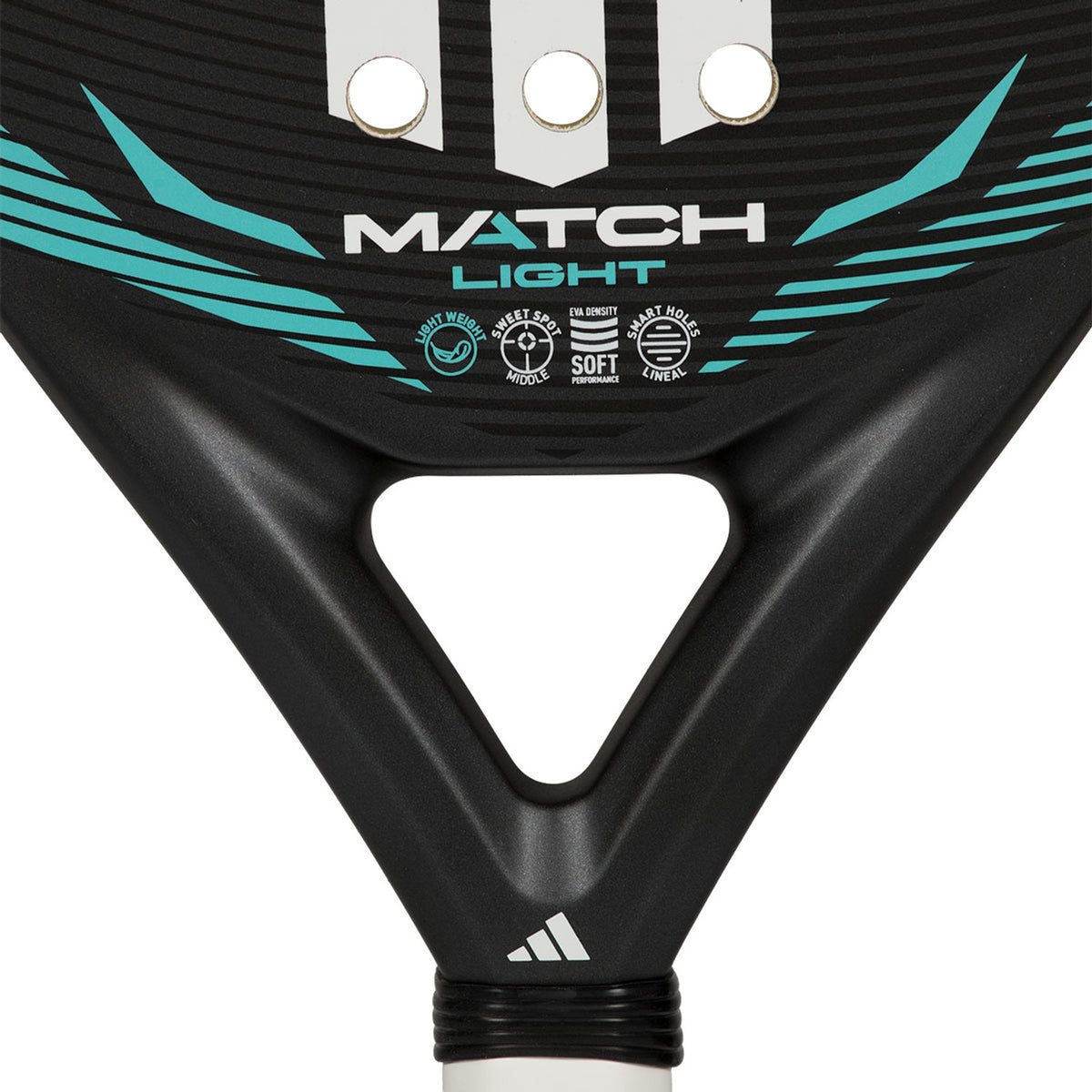 Detail van het hart van het Adidas Match Light 3.5 2026 met Match Light-opdruk