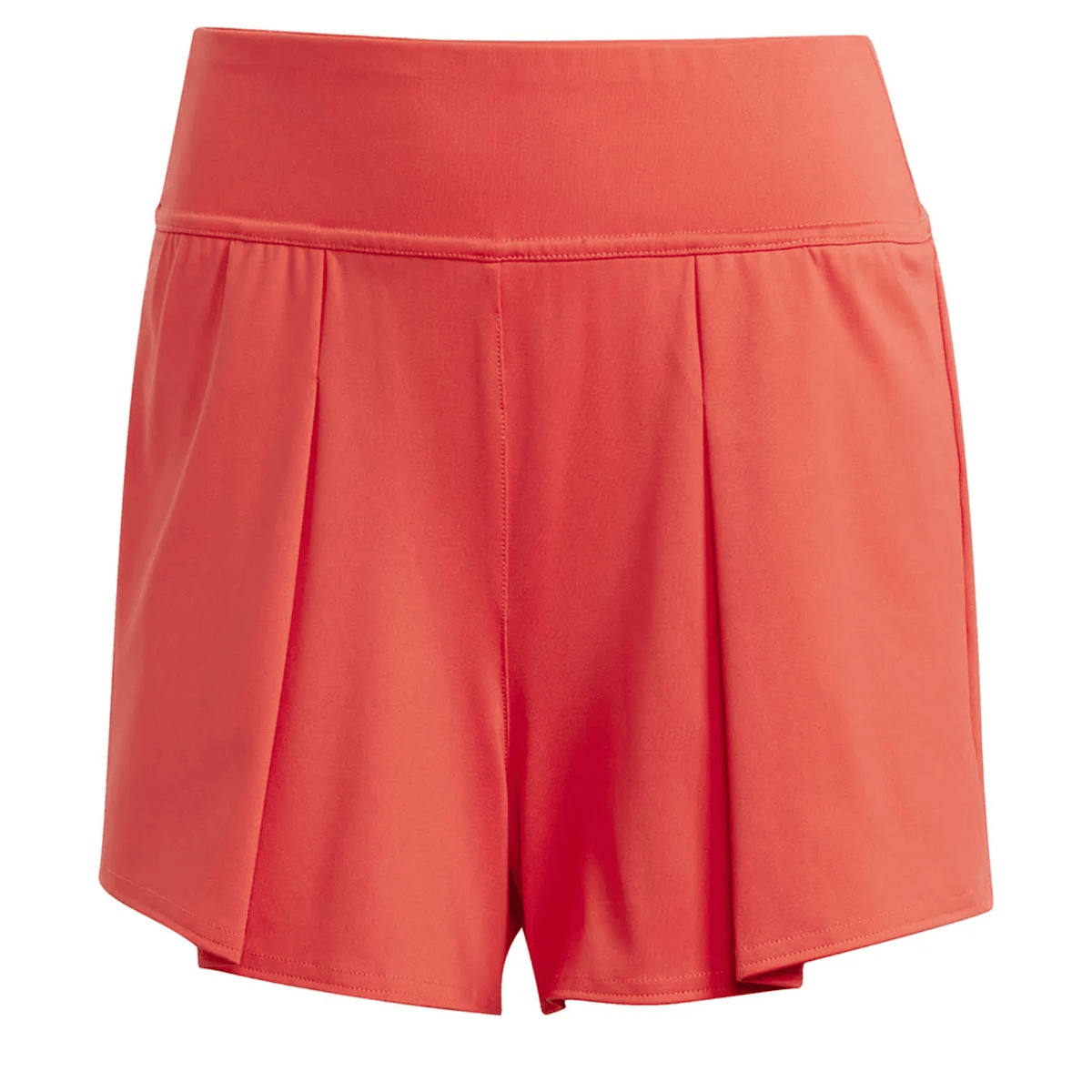 Rode Adidas Match short voor dames, plat vooraanzicht met hoge tailleband