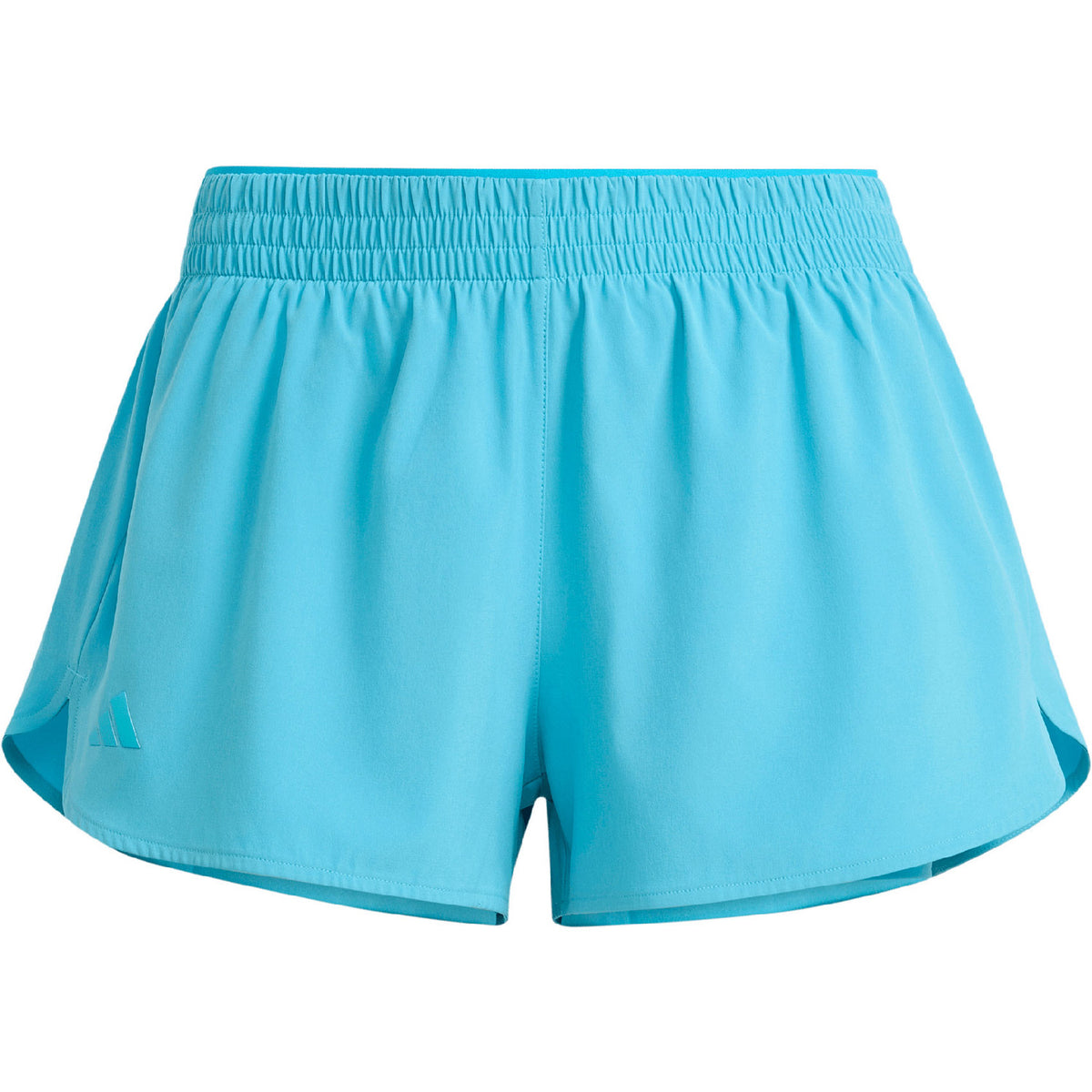 Turquoise Adidas Match short voor dames, plat vooraanzicht met elastische taille
