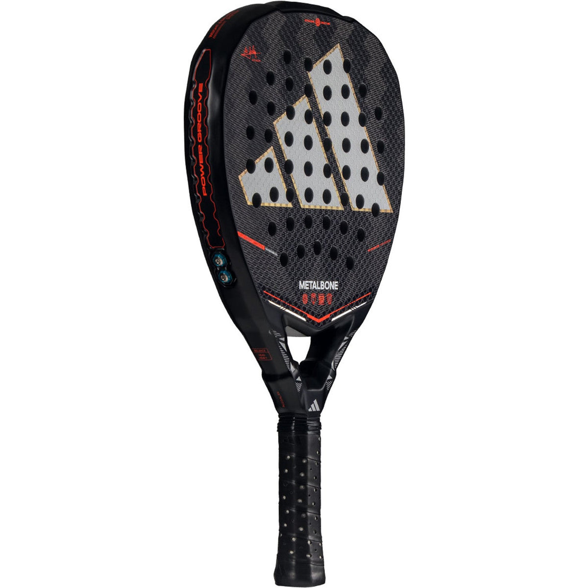 Adidas Metalbone 3.5 padelracket schuin vooraanzicht, diamantvorm in zwart met grijs