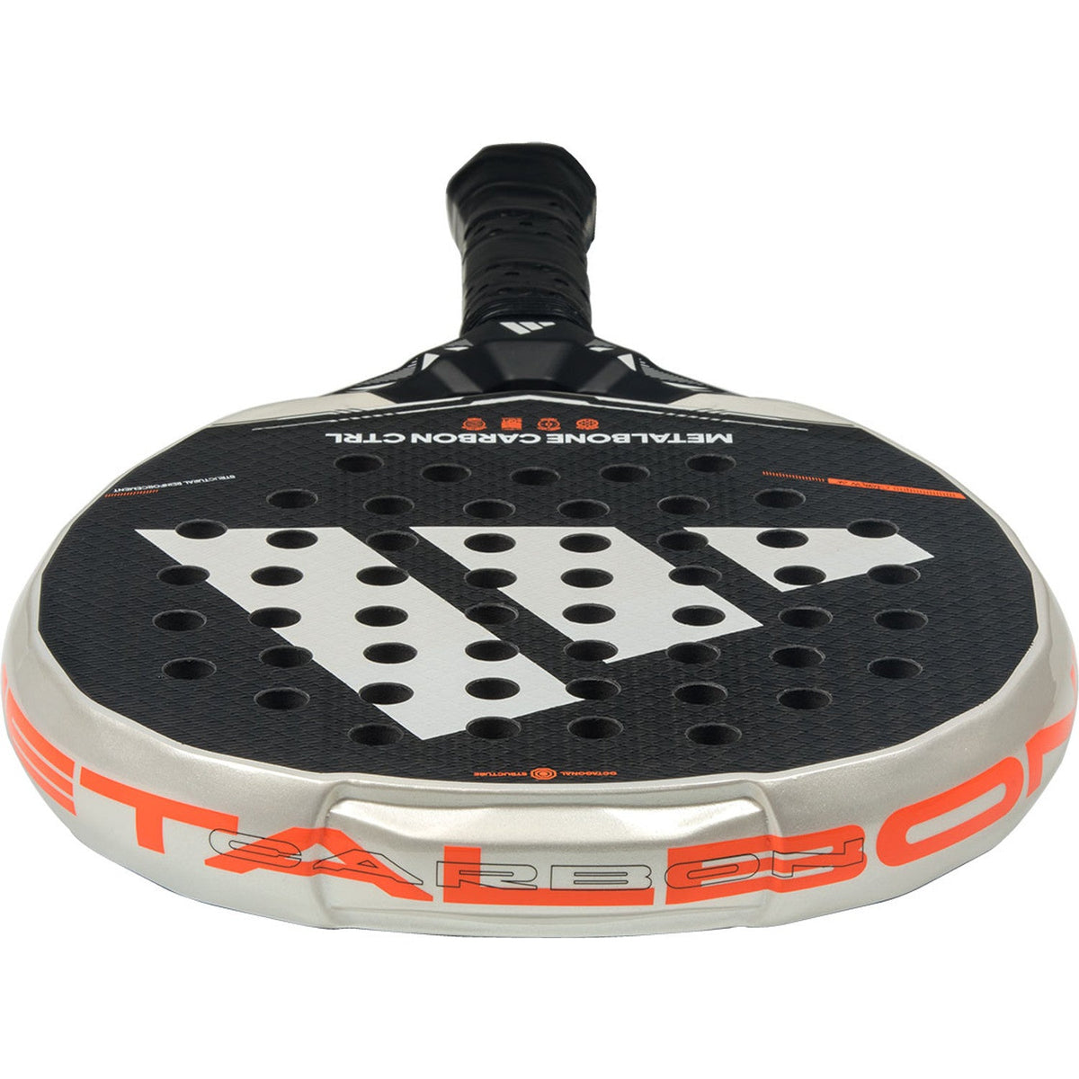 Bovenaanzicht van de Adidas Metalbone Carbon Ctrl 3.5 met oranje opdruk Metalbone op de rand