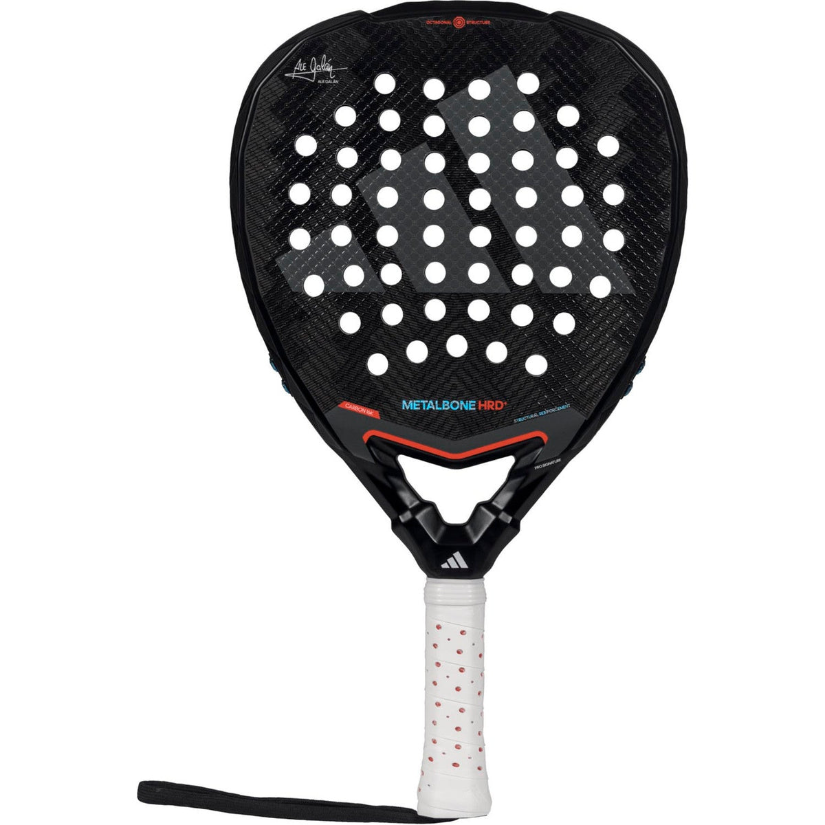 Adidas Metalbone HRD+ 3.4 padelracket in zwart carbon met rode accentlijnen, vooraanzicht