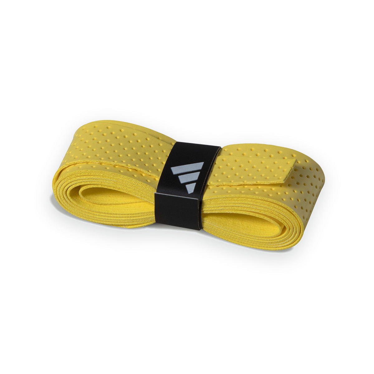Opgerolde gele Adidas overgrip met 3-Stripes