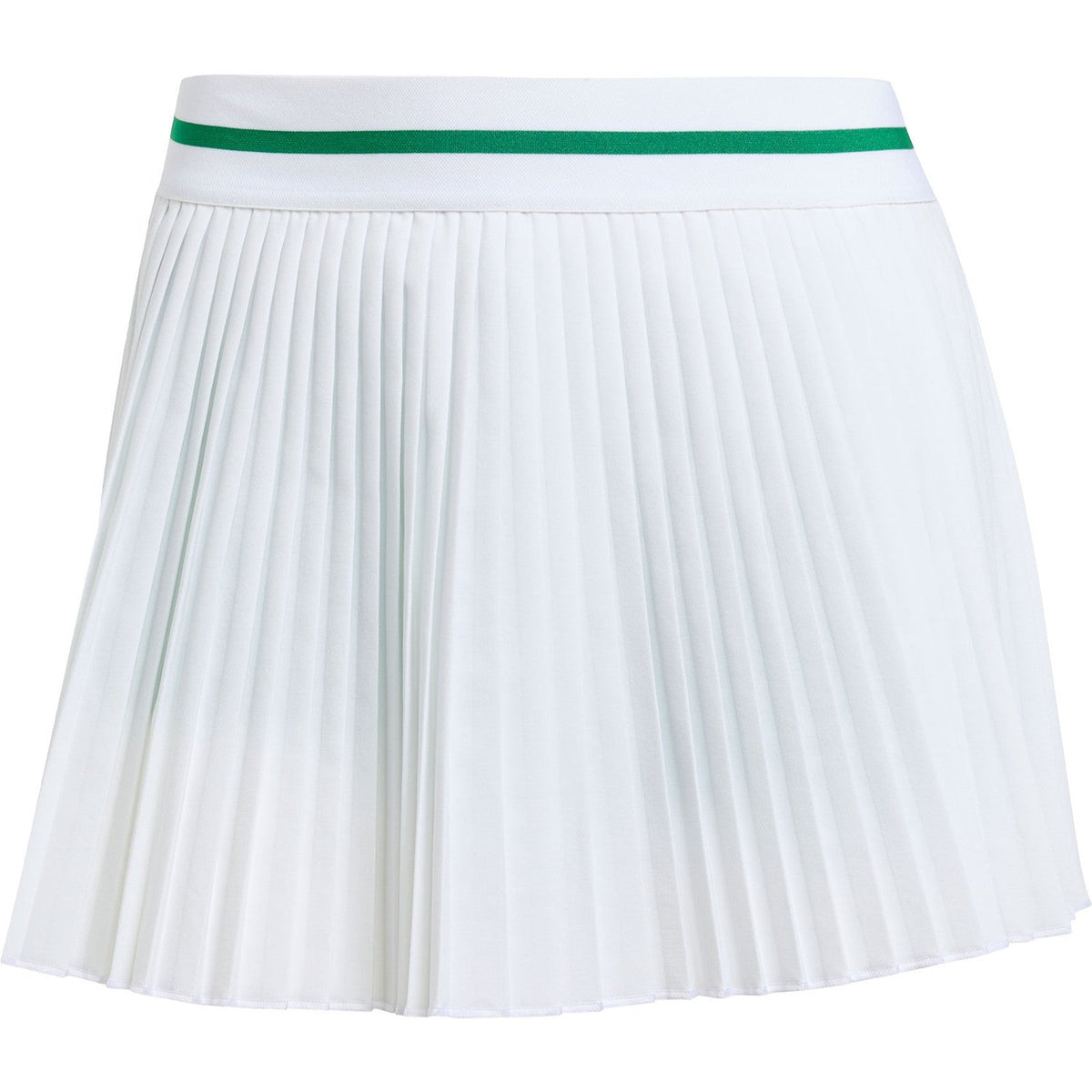 Productfoto van de witte Adidas Pleated Skirt Pro met groene streep in de taille