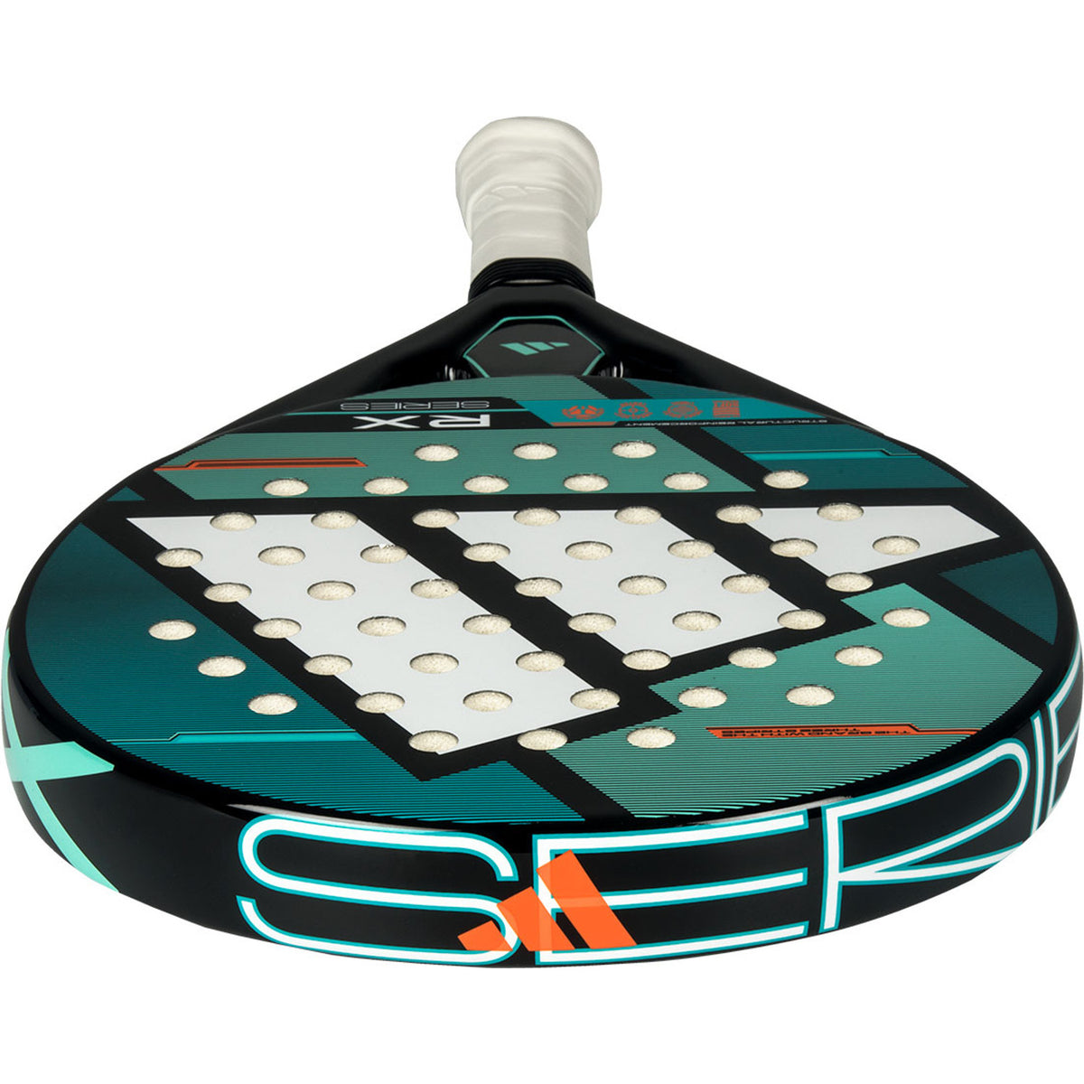 Top view of the Adidas RX Series with a turquoise frame and orange Adidas logo