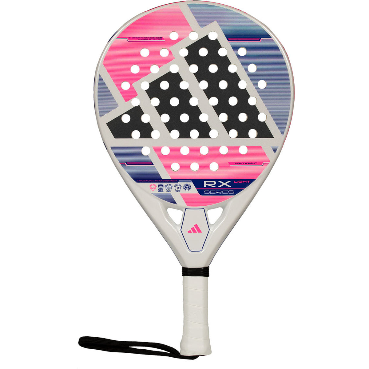 Adidas RX Series Light 3.5 2026 dames padelracket in wit met roze en blauw, vooraanzicht