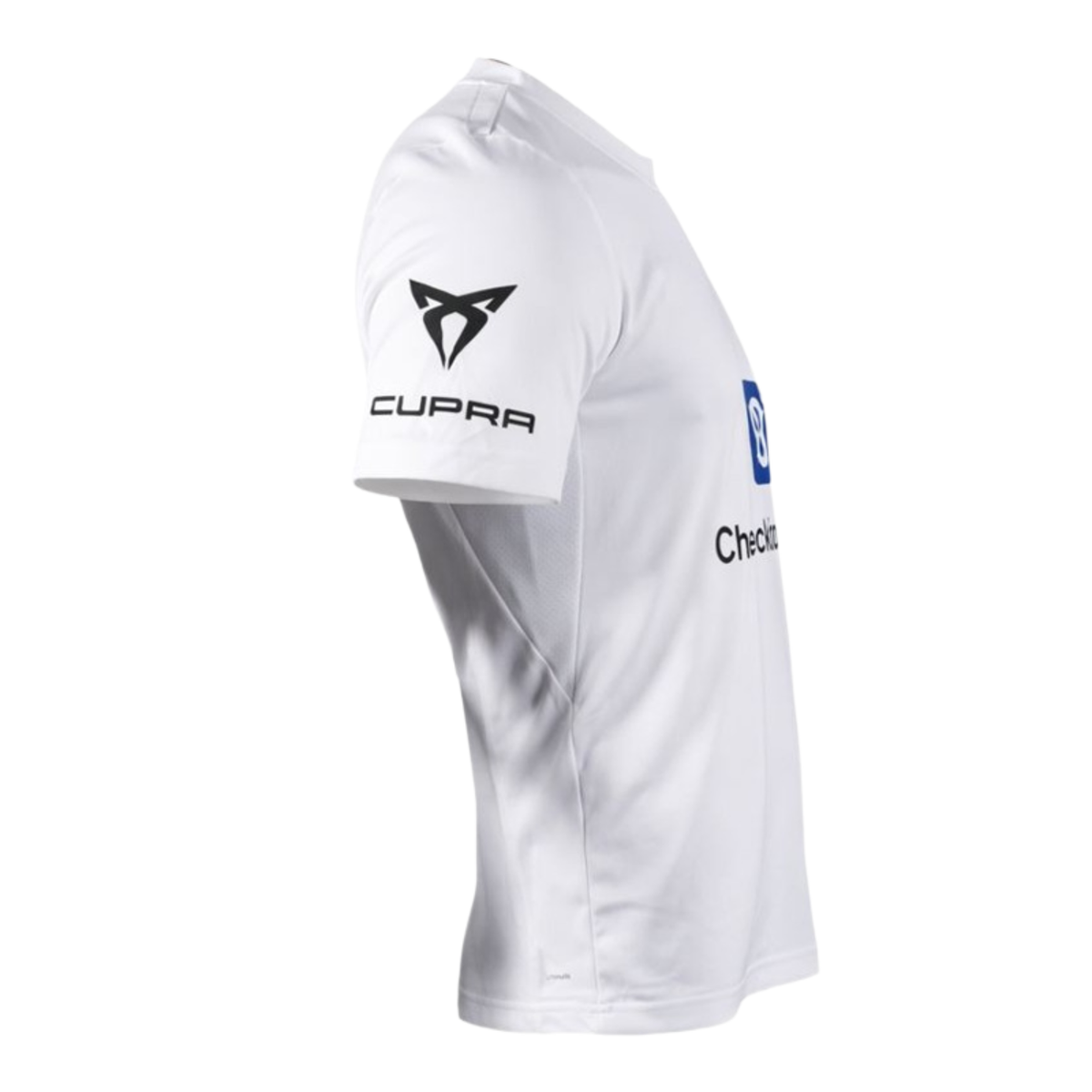 Wit Adidas Ale Galan shirt van opzij met sponsorlogo op de mouw