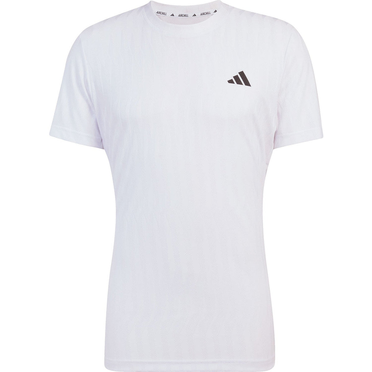 Wit Adidas Freelift T-shirt voor heren, plat vooraanzicht met ronde hals