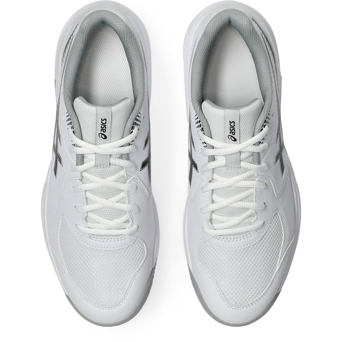 Bovenaanzicht van een paar witte ASICS Gel-Dedicate 9 Padel met witte veters