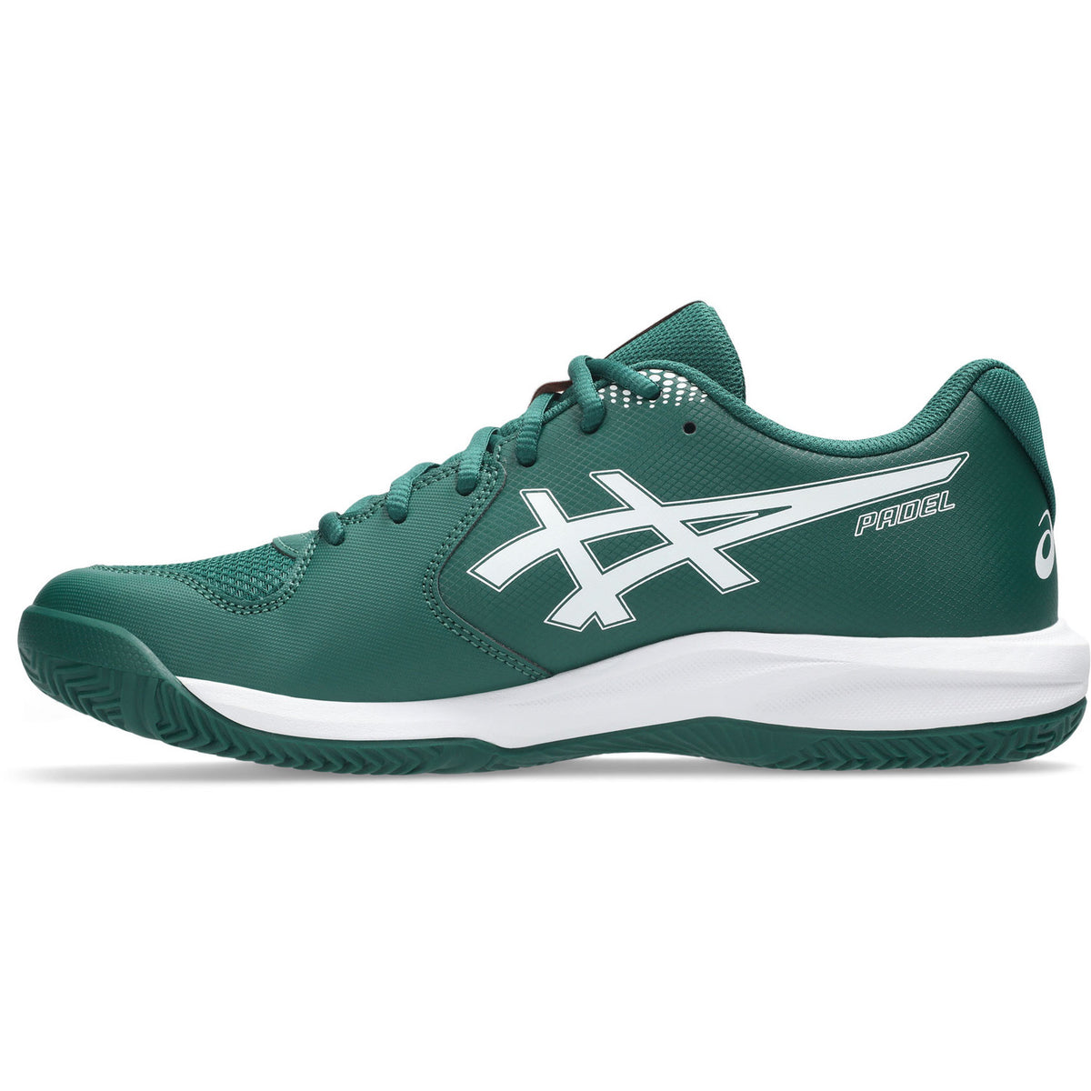 Binnenzijde van de donkergroene ASICS Gel-Dedicate 9 Padel met wit logo
