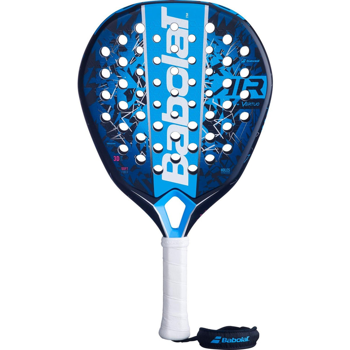 Babolat Air Vertuo 25 padelracket in donkerblauw met felblauwe accenten, vooraanzicht