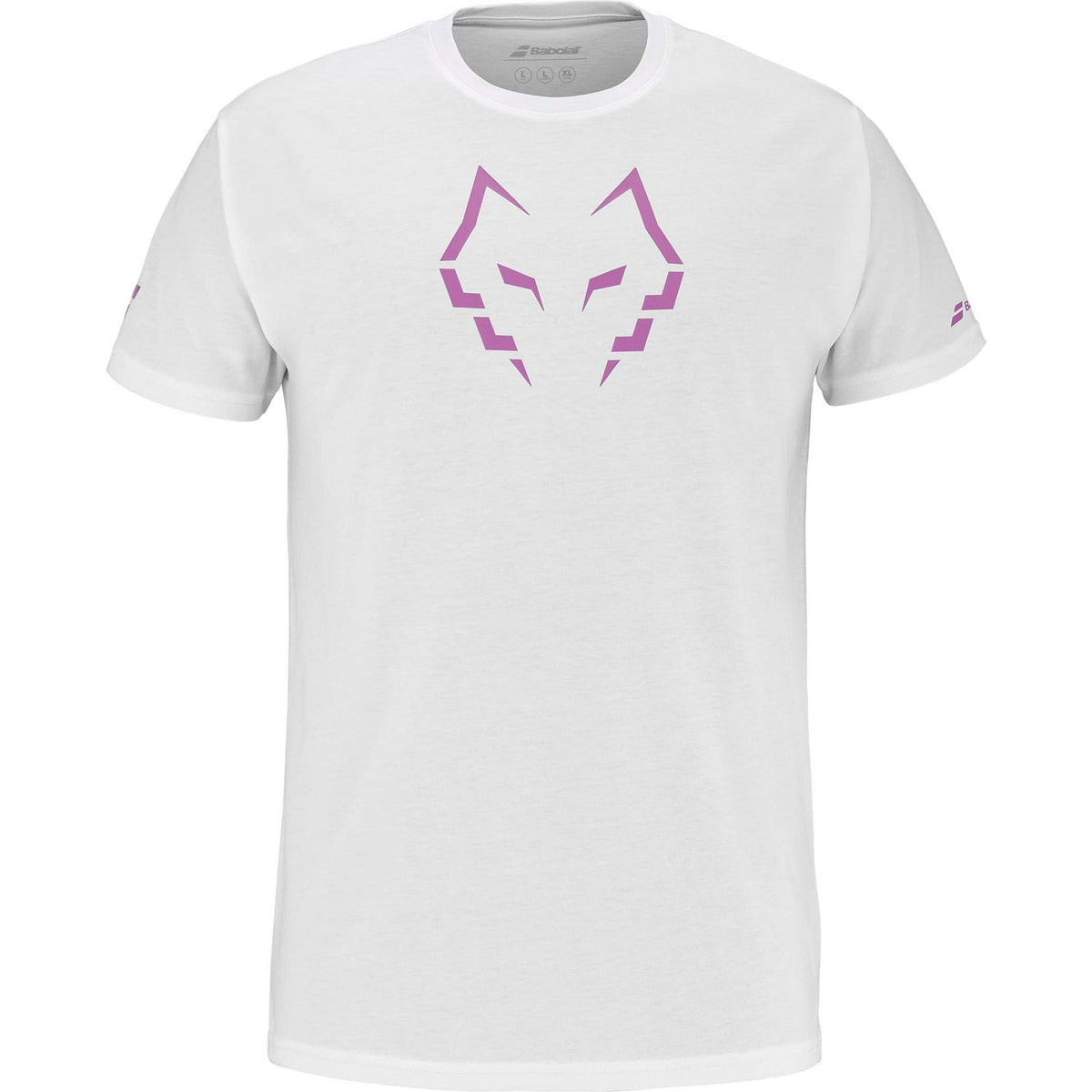 Wit Babolat Cotton T-shirt Lebron met paars-roze stierkop-opdruk op de borst, vooraanzicht
