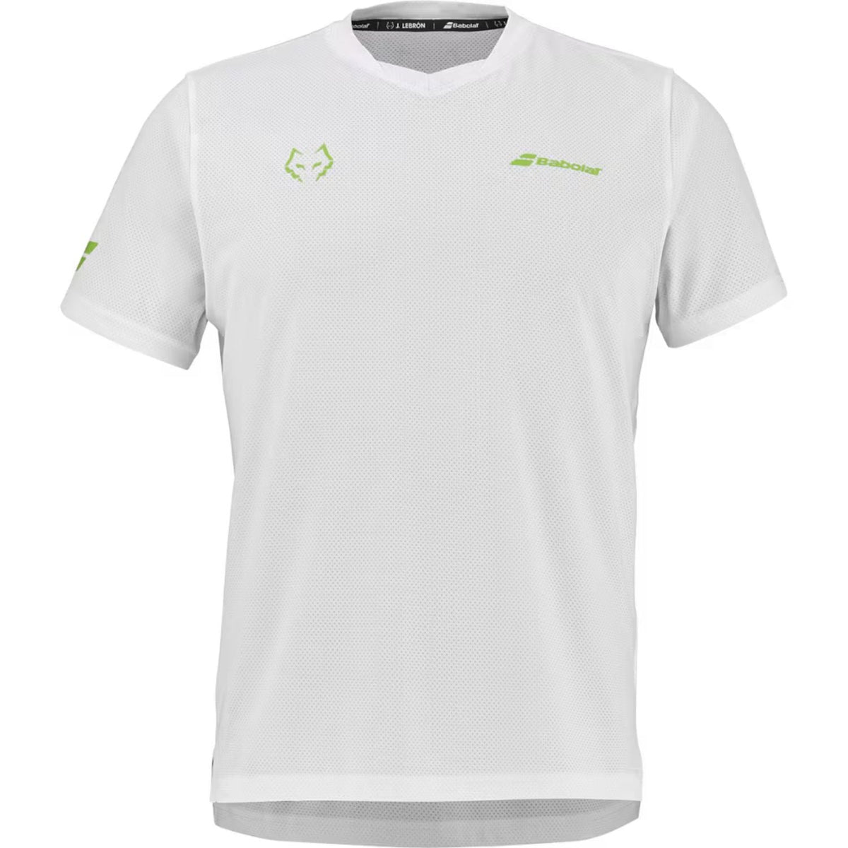 Wit Babolat Crew Neck T-shirt Lebron 2026 met groen logo op de borst, vooraanzicht
