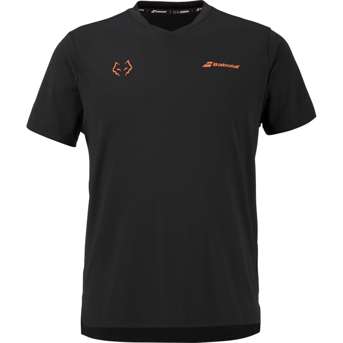Zwart Babolat Crew Neck T-shirt Lebron 2026 met oranje logo en stierkop op de borst
